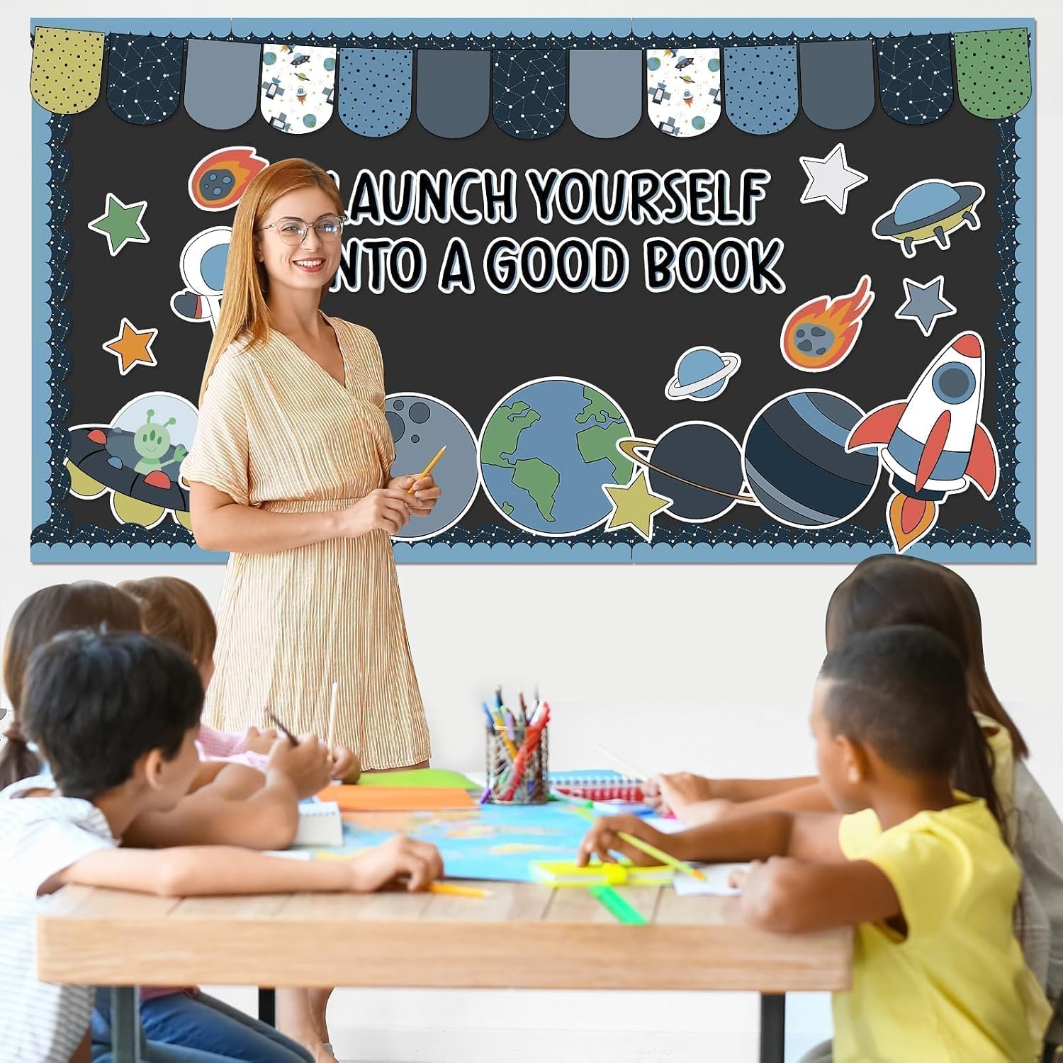 Outer Space Bulletin Board Decoration Set Galaxy Theme Bulletin Board Borders Outer Space Astronaut Planet Paper Cutouts Back to Bulletins Boarder for Spaces Theme School Classroom Decor