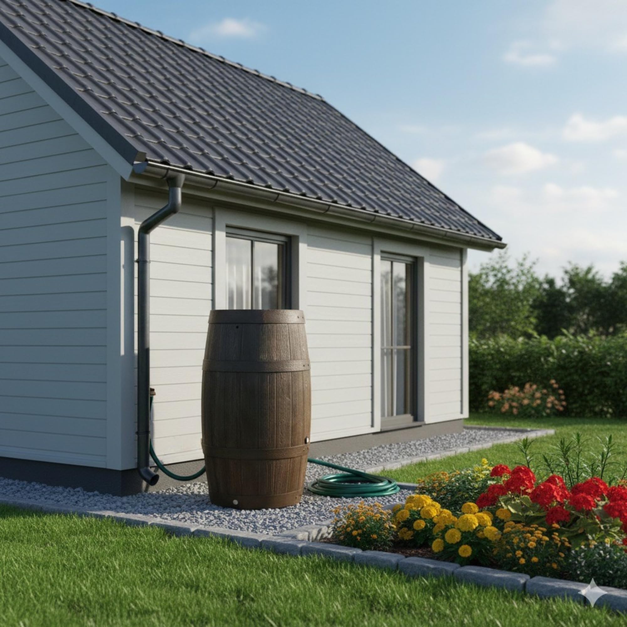 YourCasa Regentonne 250 Liter [Timber] mit Metallgewinde und Deckel - Regenfass Frostsicher aus Kunststoff in Holzoptik - Regenwassertonne - Regenwassertank Garten - Holz Weinfass Wasserfass Holzfass