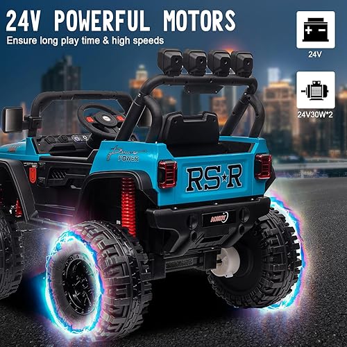 Miniatura 7 de FINITO Camión eléctrico de 24 V UTV todoterreno con batería grande y potente con ruedas con control remoto de 2.4 G para padres de 2.4 G para auto