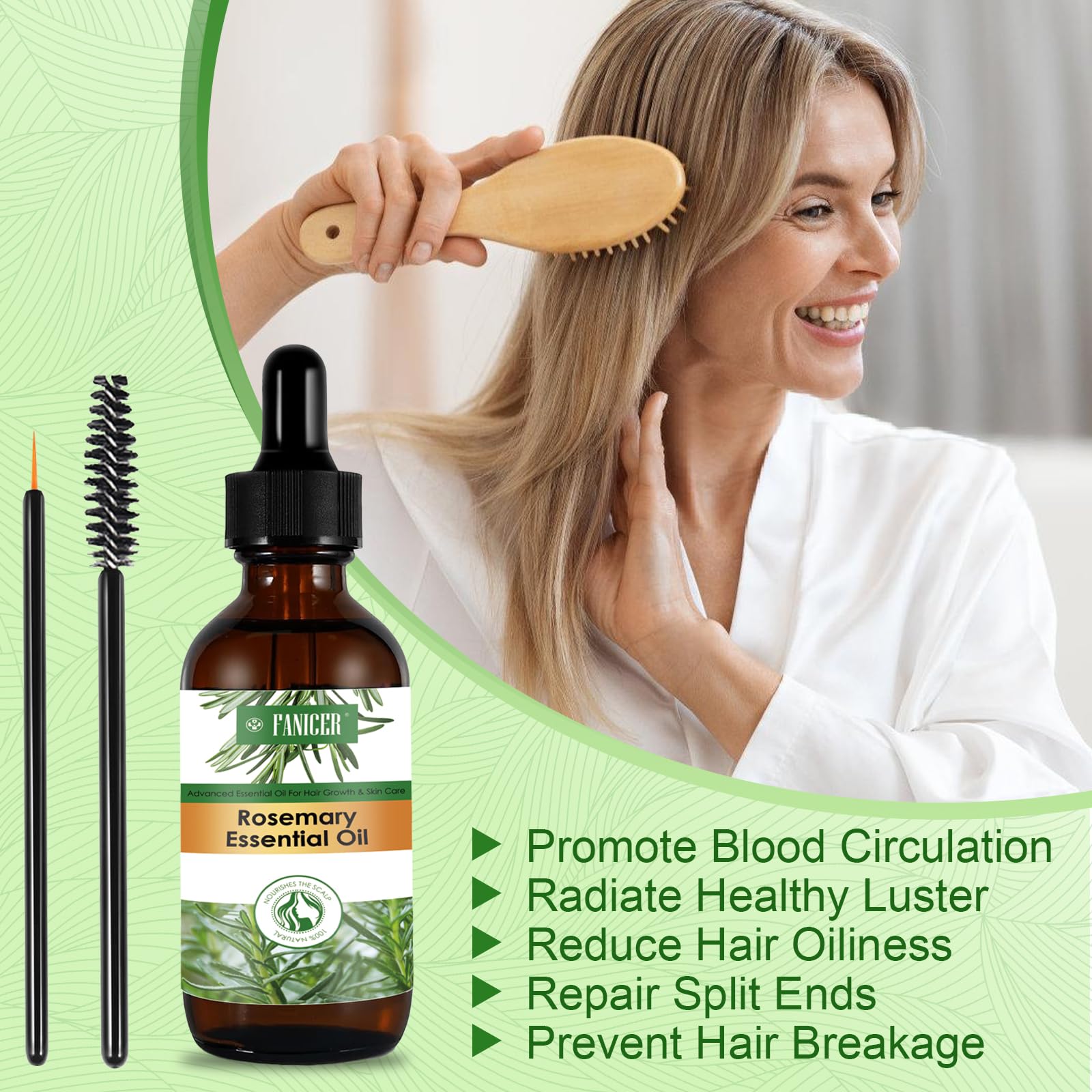 60ML Huile de Romarin pour Cheveux, Huile Romarin pour Cheveux Pousse, Rosemary Mint Oil, Hair Tonic pour Fortifier et À Favoriser La Repousse, Nourrir le Cuir Chevelu