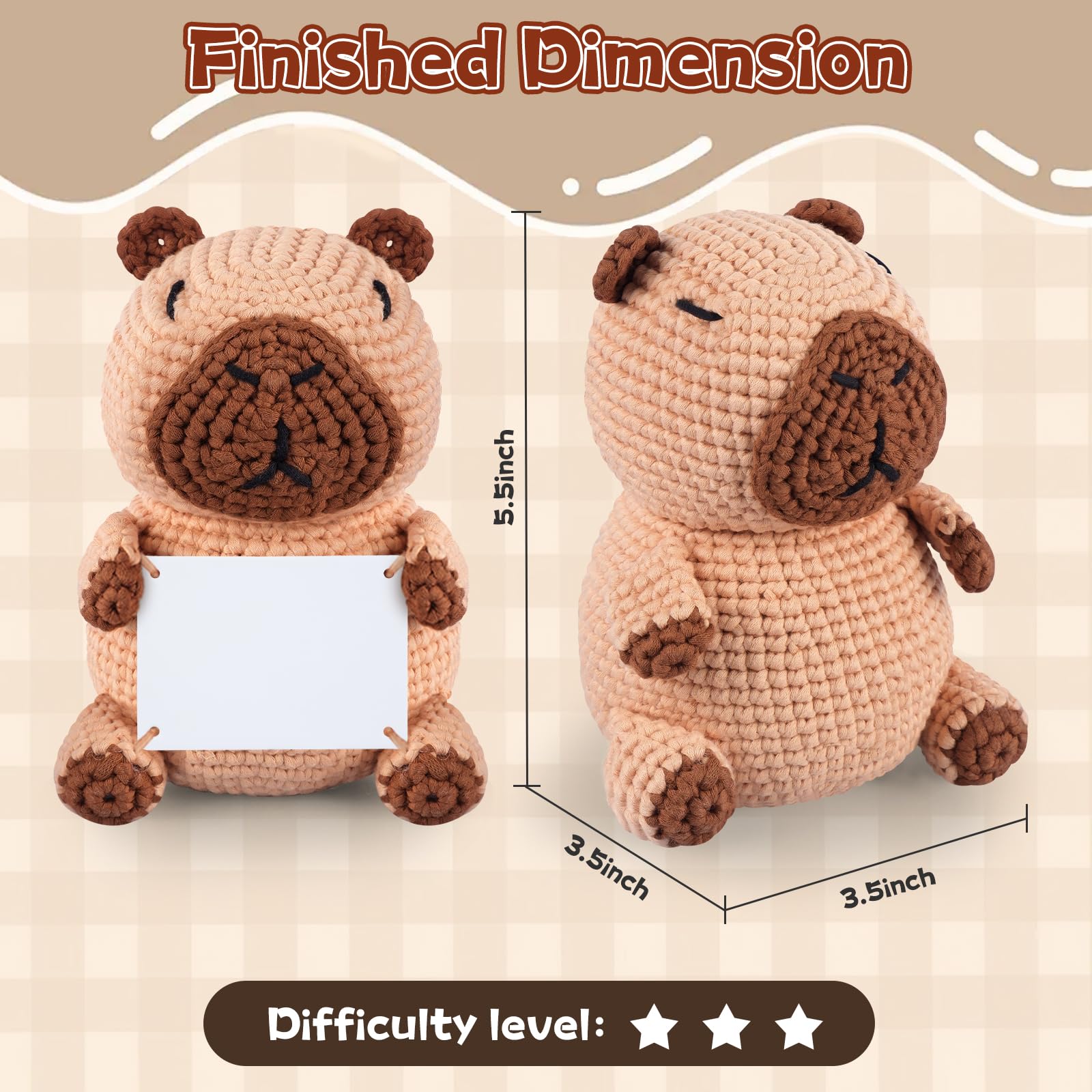 Kit de ganchillo para principiantes: bonito kit de animales de ganchillo Capybara con hilo fácil preiniciado, tutoriales en video paso a paso para adultos y niños, incluye tarjeta positiva para