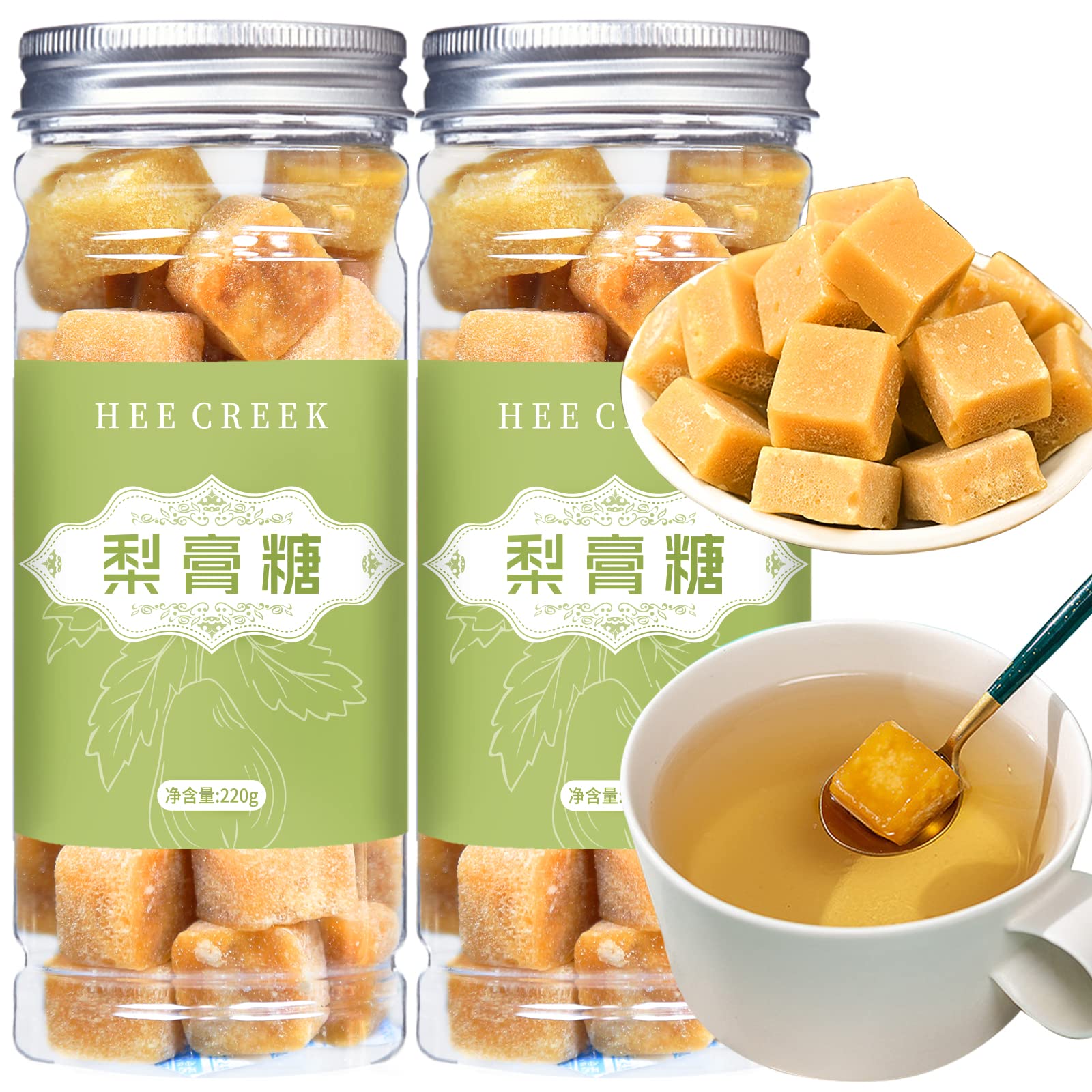 Hee Creek Honey Pear Sugar Tea 15.52oz/440g 11 Ingredients Blended Herbal Tea Snow Pear Syrup Sugar Crystals Cubes with Honey | Mint | Licorice | Tangerine | Luo Han Guo | Peach Kernel 梨膏糖 11种原料