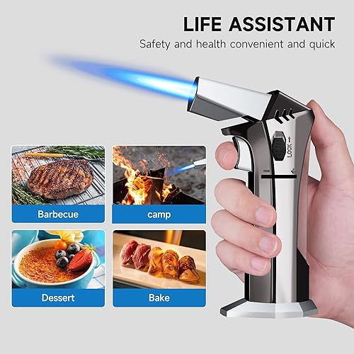 Miniatura 4 de Antorcha de butano - Encendedor de antorcha recargable, antorcha de cocina para hornear, cocinar alimentos, crema brulee, barbacoa, soplete con