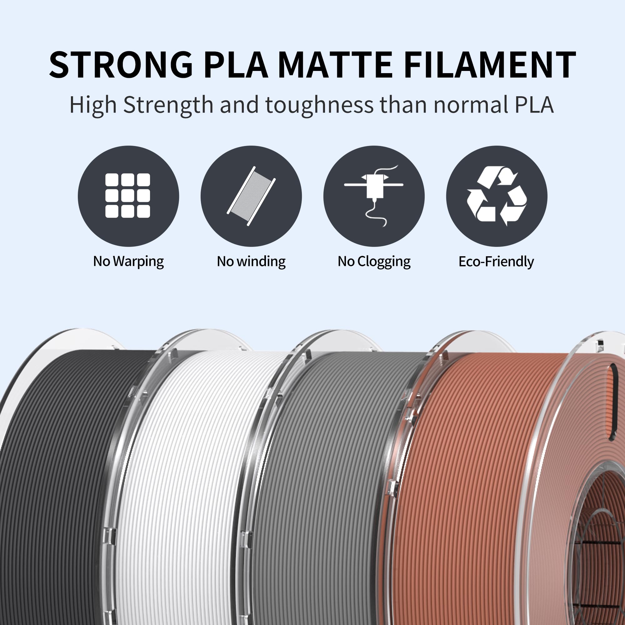 RAMBERY Paquete de filamentos PLA mate para impresora 3D, 4 kg, filamento PLA de acabado liso mate de 1.75 mm, empaquetado individualmente al vacío, 1 kg (2.2 libras) x 4 unidades, negro/blanco/gris