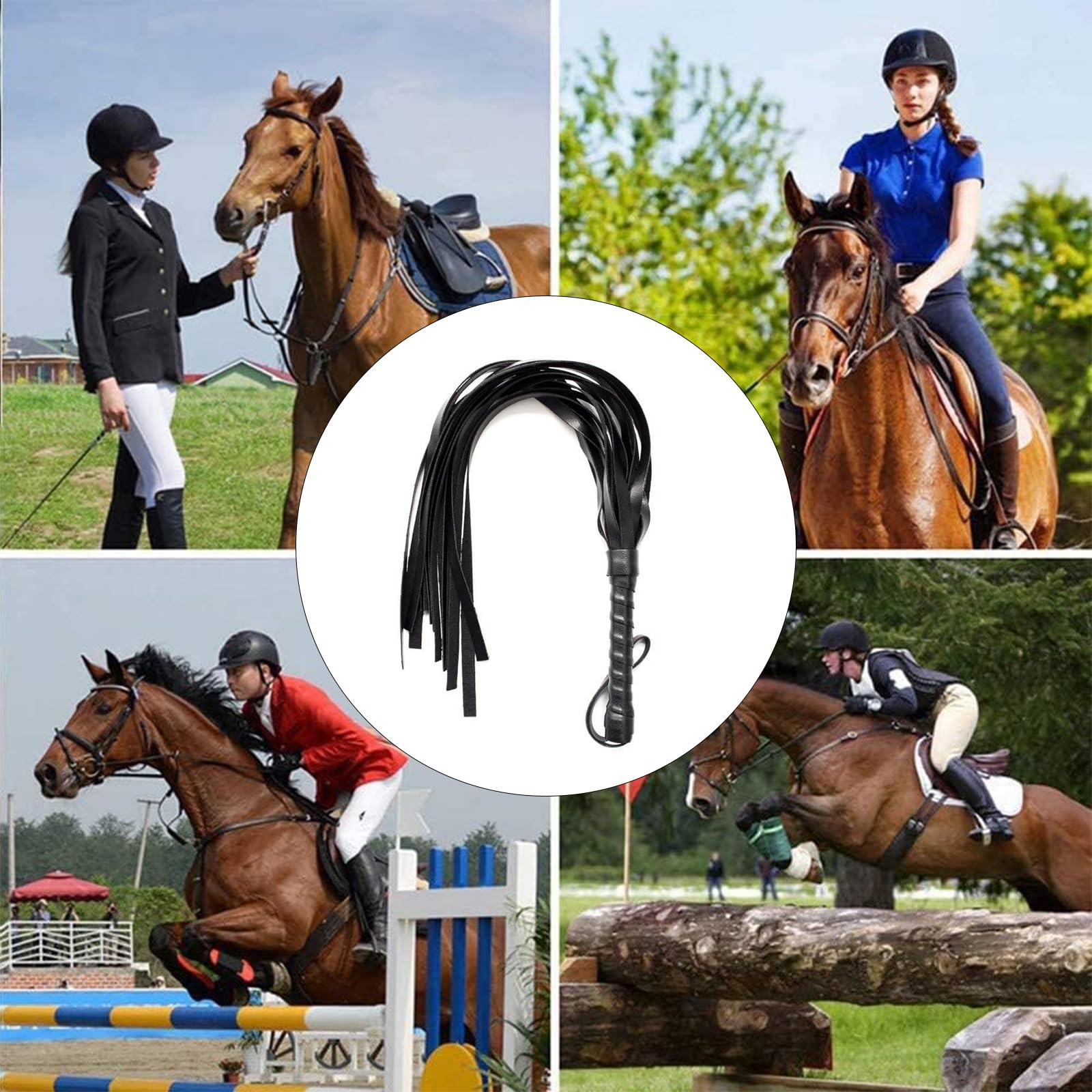 Látigo de Equitación de Cuero PU con Borlas para Deportes Ecuestres