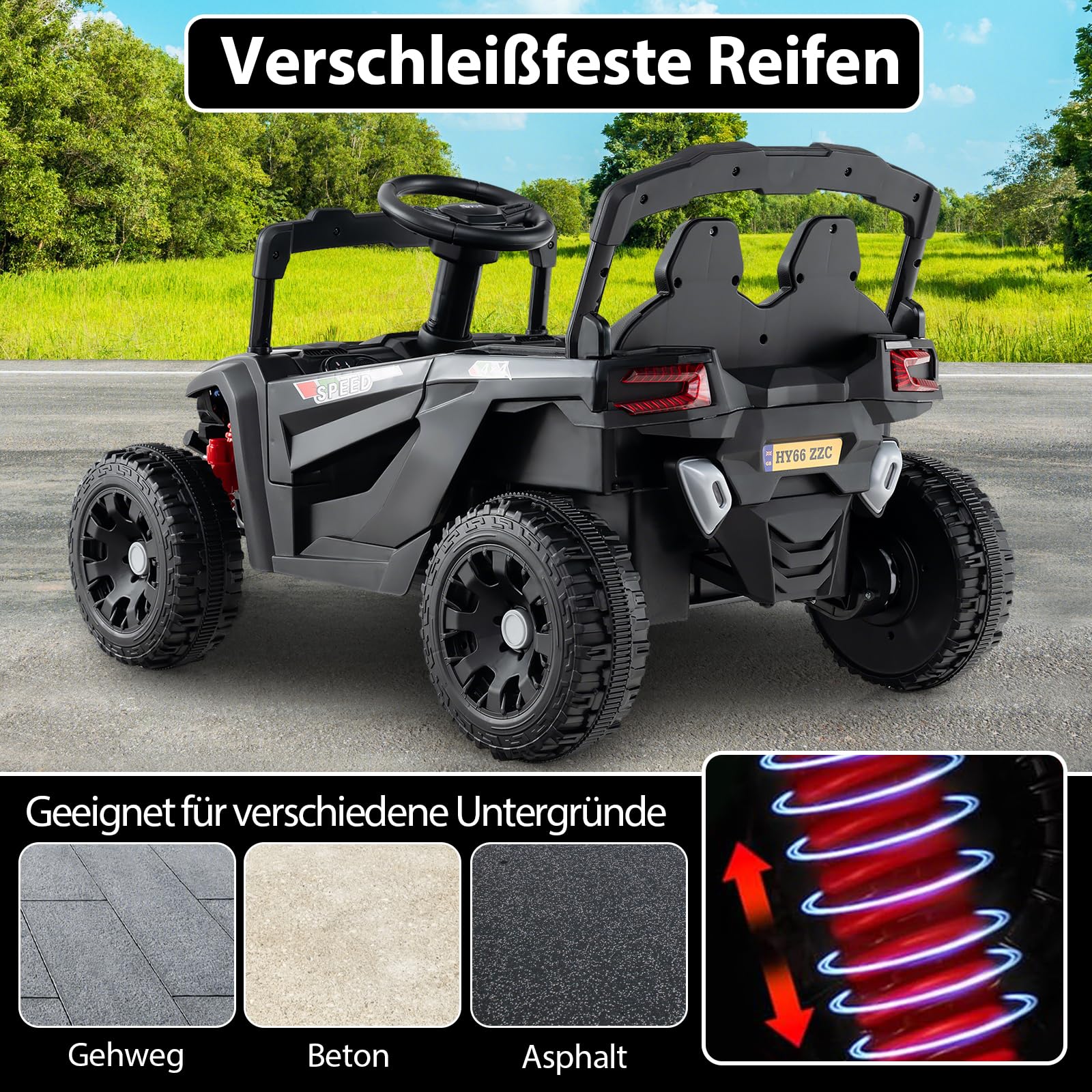COSTWAY 12V Elektroauto Kinder, Elektrischer UTV-Truck mit Fernbedienung, 3 Geschwindigkeiten, LED-Lichter, Musik, Hupe & Federung, Kinderauto Kinderfahrzeug für Jungen & Mädchen ab 3 Jahren (Schwarz)