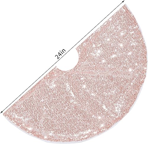 Miniatura 2 de Yookat Paquete de 1 falda de árbol de Navidad de 24 pulgadas, faldas de árbol de secuencia redonda, tapetes brillantes para árboles de Navidad color