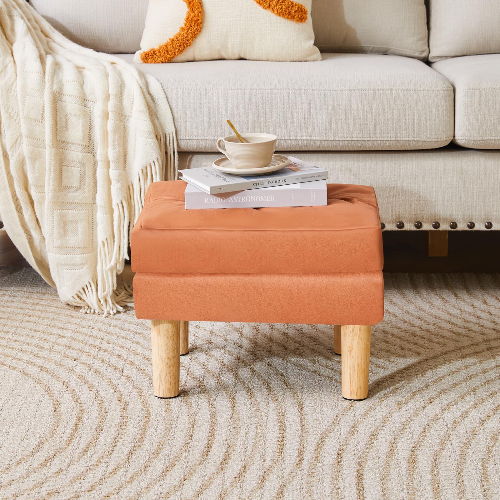 YMYNY Poggiapiedi, Pouf in Ecopelle, Superficie Morbida Rimovibile, Moderno e Sgabello per Camera da Letto, Soggiorno 41.5 x 31.5 x 32CM Arancione HBD041J