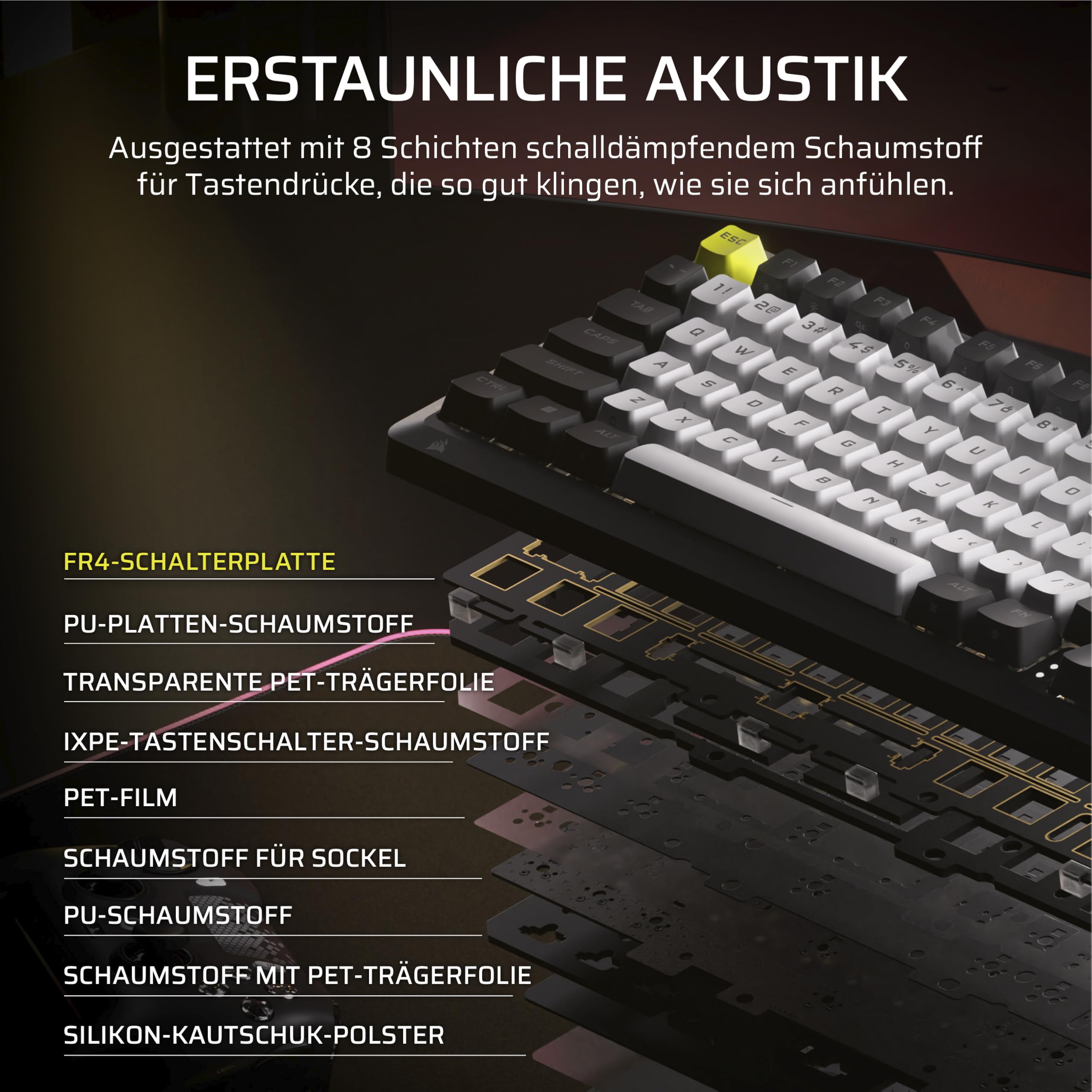Corsair MAKR PRO 75 Hall Effect Kabelgebundenes Gaming-Tastatur Mechanisch 75% MGX Hyperdrive-Schalter Dual-Auslösung Rapid-Trigger FlashTap SOCD 8000Hz Schwarz