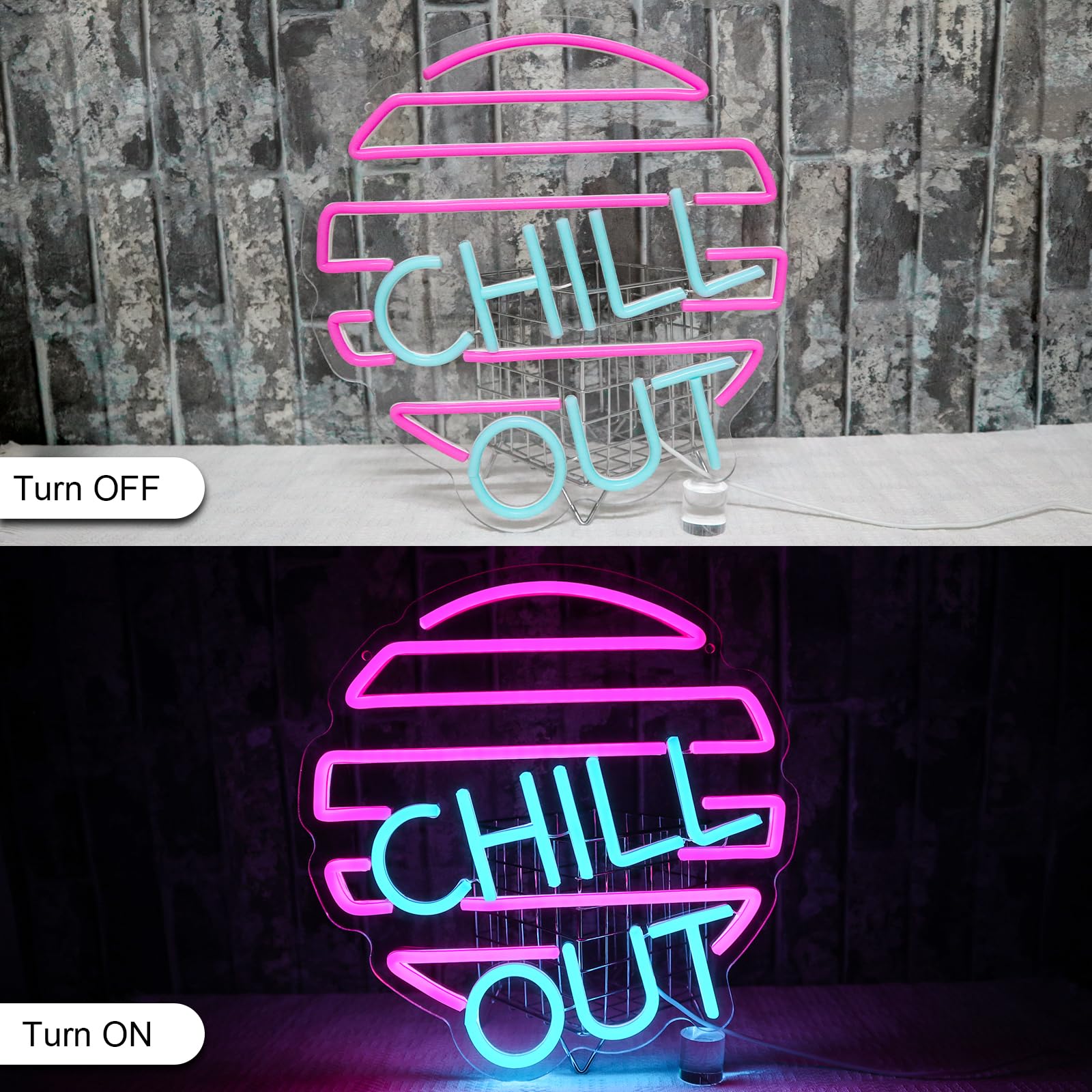 Chill Out Segno al neon Blu Rosa Segno al neon per la decorazione della parete Luce al neon USB Led Segno per la casa Zona di gioco Soggiorno Camera da letto Uomo Caverna Bar Caffè Partito
