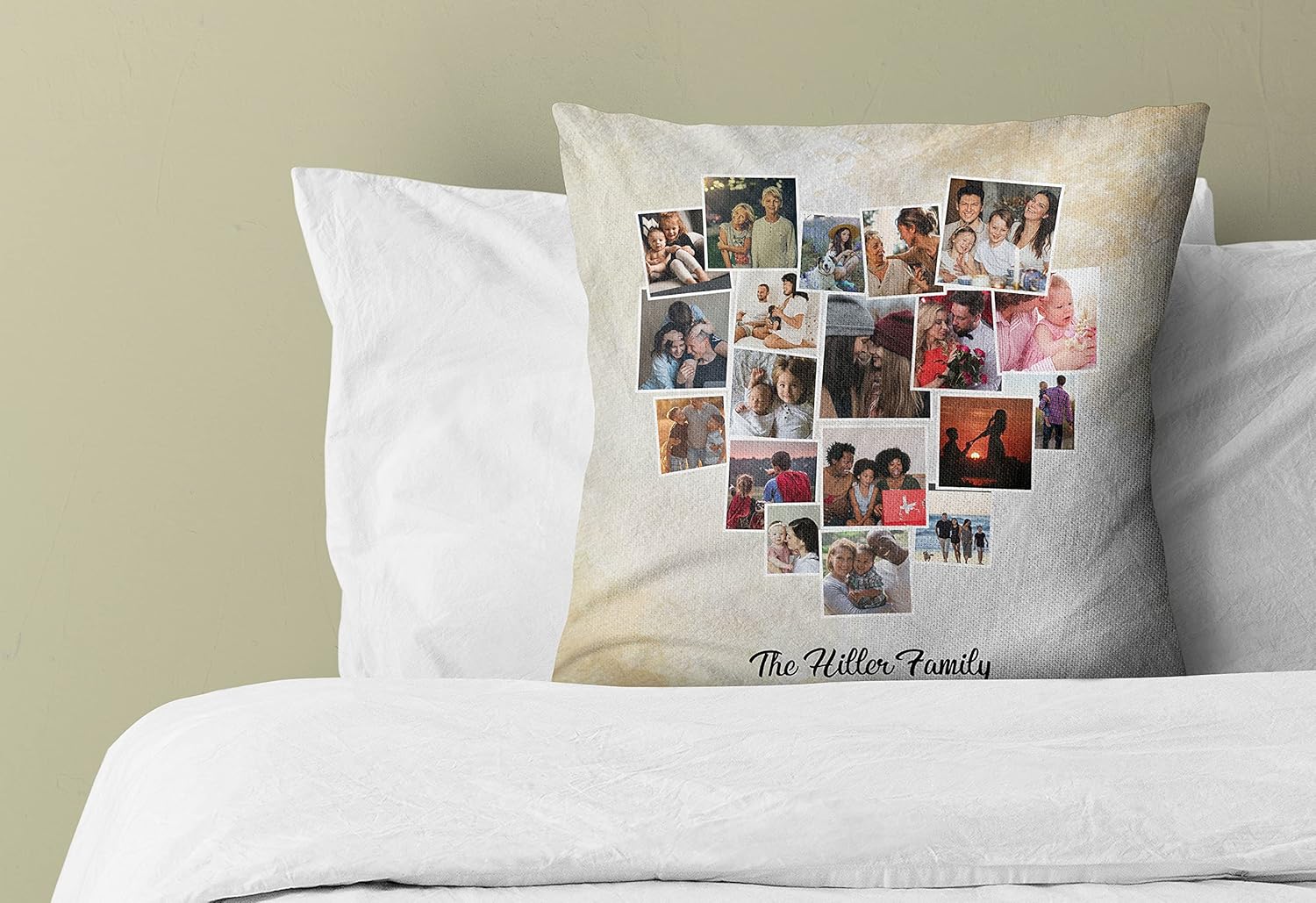 Customized Heart Collage Pillow - Photo & Name Pillow. Best Gift for Birthday, Anniversary & Christmas.(Insert+Cover) (Heart Collage 03, 18" X 18")