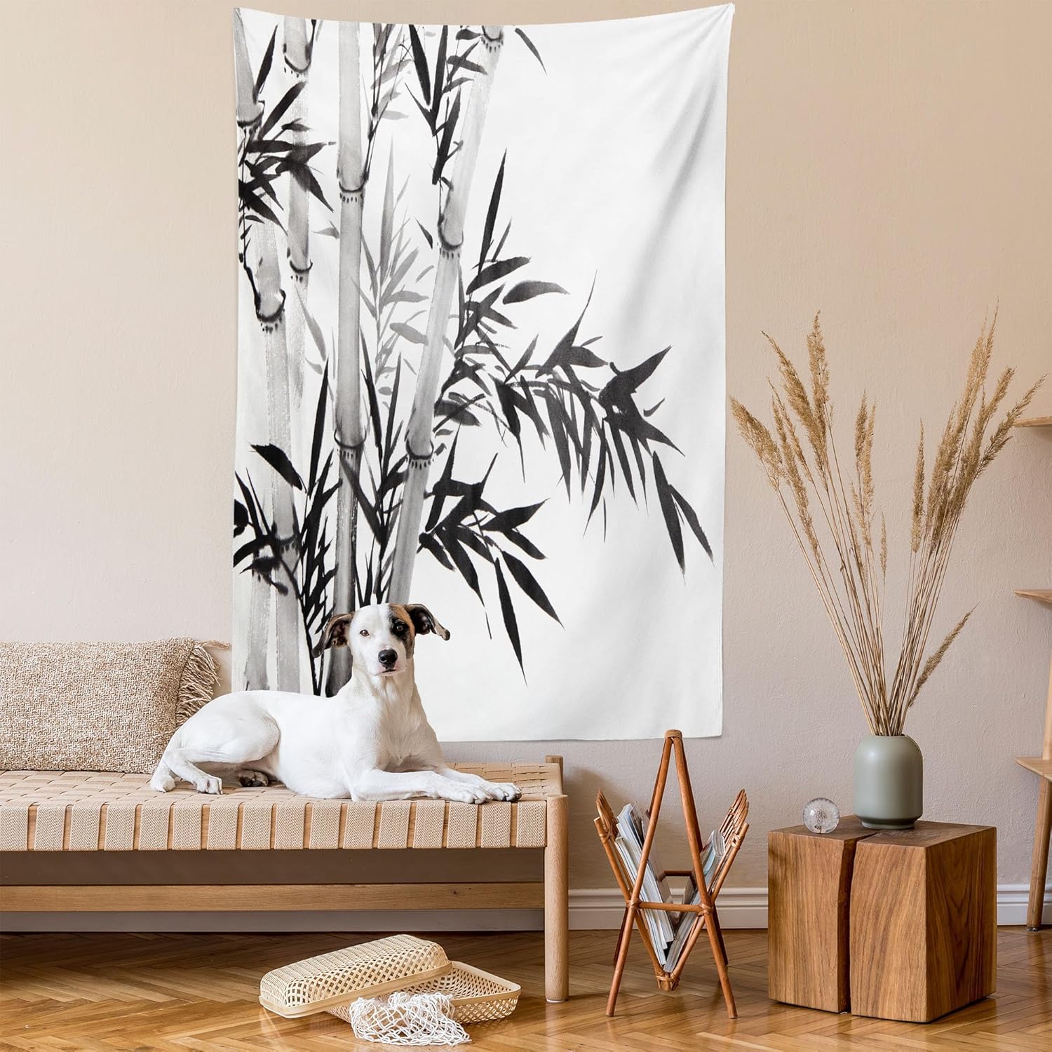 Ambesonne Forest Tapestry, Watercolor Tree Image Traditional Asian Ornament Style Culture Theme, Wall Hanging for Bedroom Living Room Dorm Decor, 60" X 80", Charcoal Grey and White
