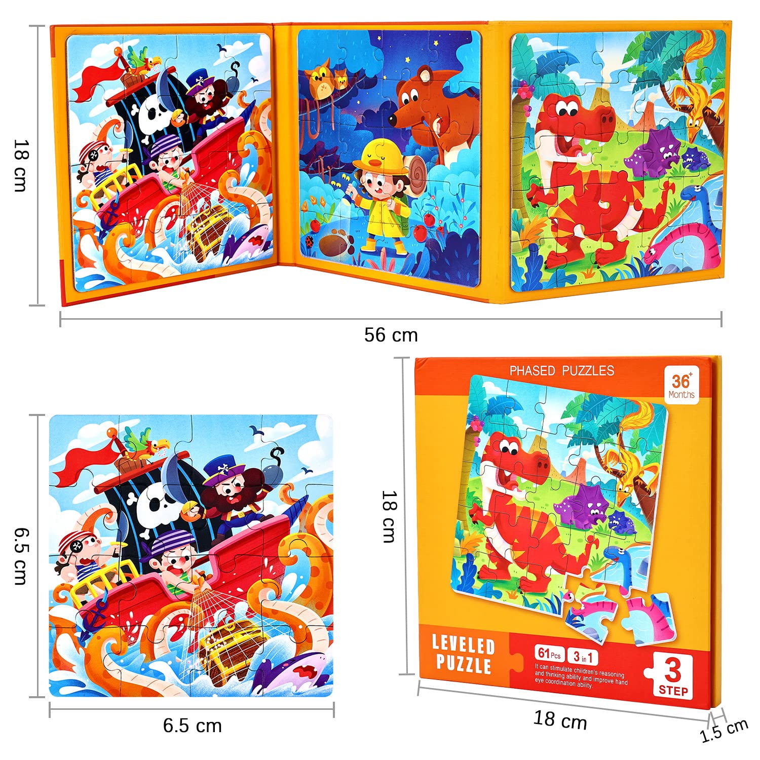 BBLIKE Puzzle Magnetici per Bambini dai 3 Anni in su, Puzzle 3-in-1, Puzzle con Animali Libro per Bambini, Giochi da Viaggio Giocattoli per Bambini di 3 4 5 Anni Ragazzi e Ragazze（Dinosauro）