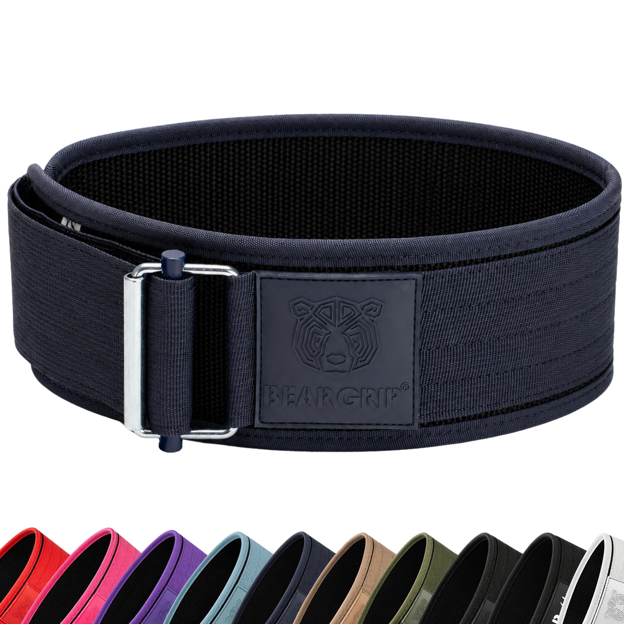 BEAR GRIP - Self-Locking Weight Lifting Belt, Premium Weightlifting Belt for Crossfit, Power Lifting, Bodybuilding, Lifting Belt for Men and Women, Workout Belt for Liftin (L)