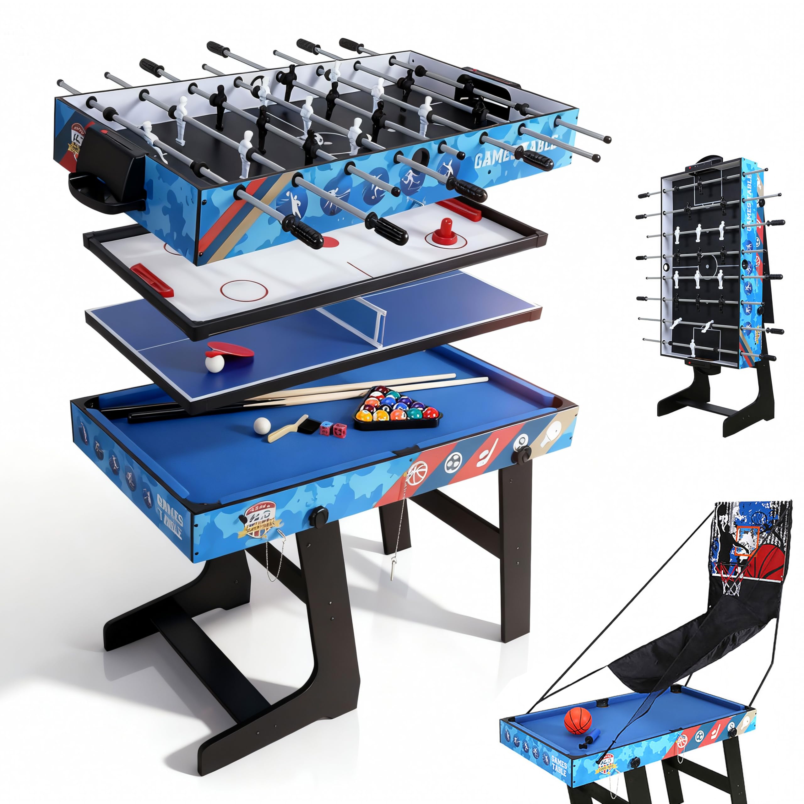 5 in 1 zusammen klappbarer Spieltisch für Fußballspiel/Hockey/Tischtennis/Pool(Billard) / Basketballspiel