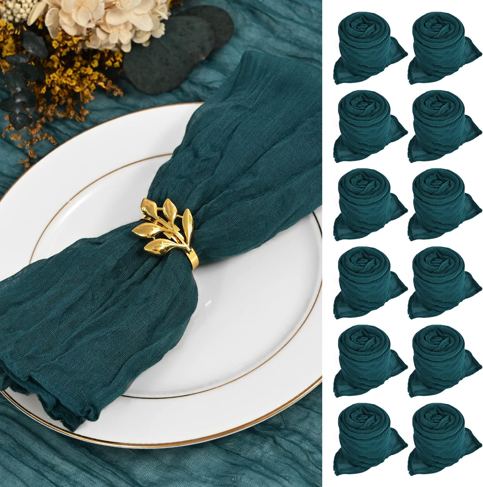 Pack of 30 Muslin Napkins 50cm Gauze Cheesecloth Vintage Boho Fabric Napkins Bulk for Parties, Weddings, Receptions, Bridal Showers, Table Decorations - Dark Teal