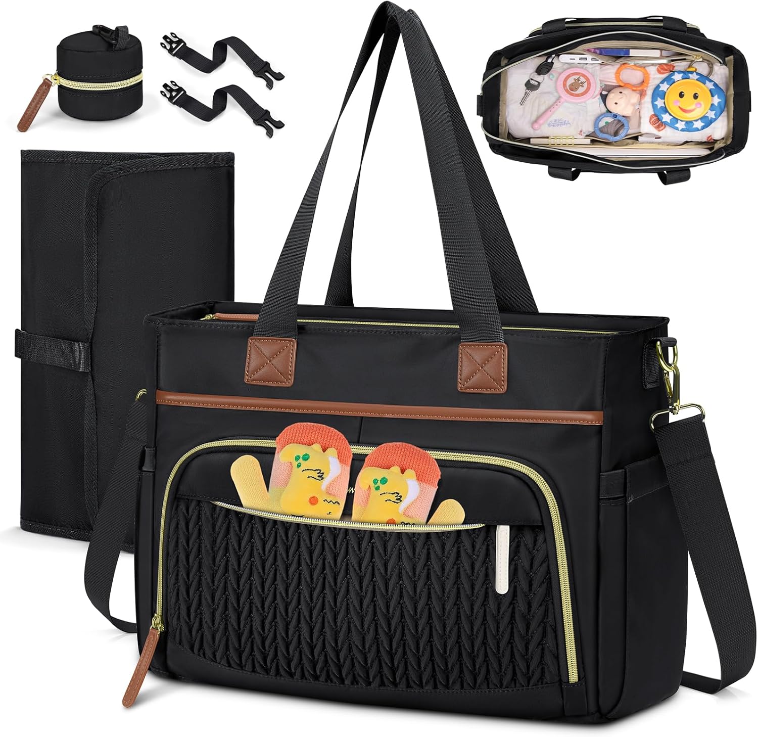 RAINSMORE Diaper Bag Tote, Large Diaper Baby Bag Waterproof Multifunctional Diaper Bag with Pacifier Case & Changing Pad RAINSMORE Diaper Bag Tote, Large Diaper Baby Bag Waterproof Multifunctional Diaper Bag with Pacifier Case & Changing Pad