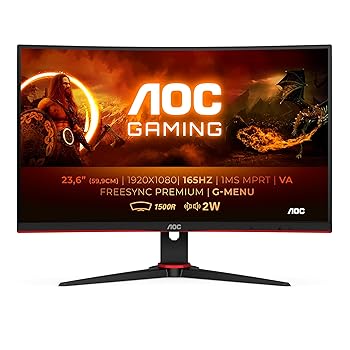 AOC Gaming 24 inch FHD Curved Monitor 165Hz 1ms MPRT VA Panel Black