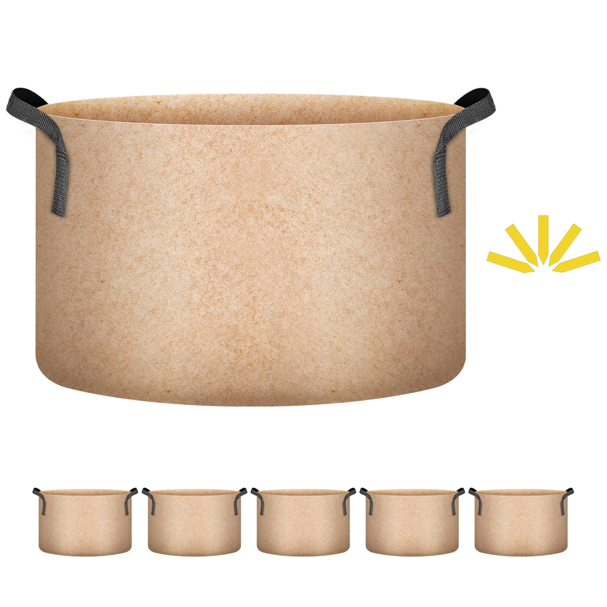 Bolsa no tejida para plantas de 15 galones con asas: juego de 5 macetas de tela gruesa