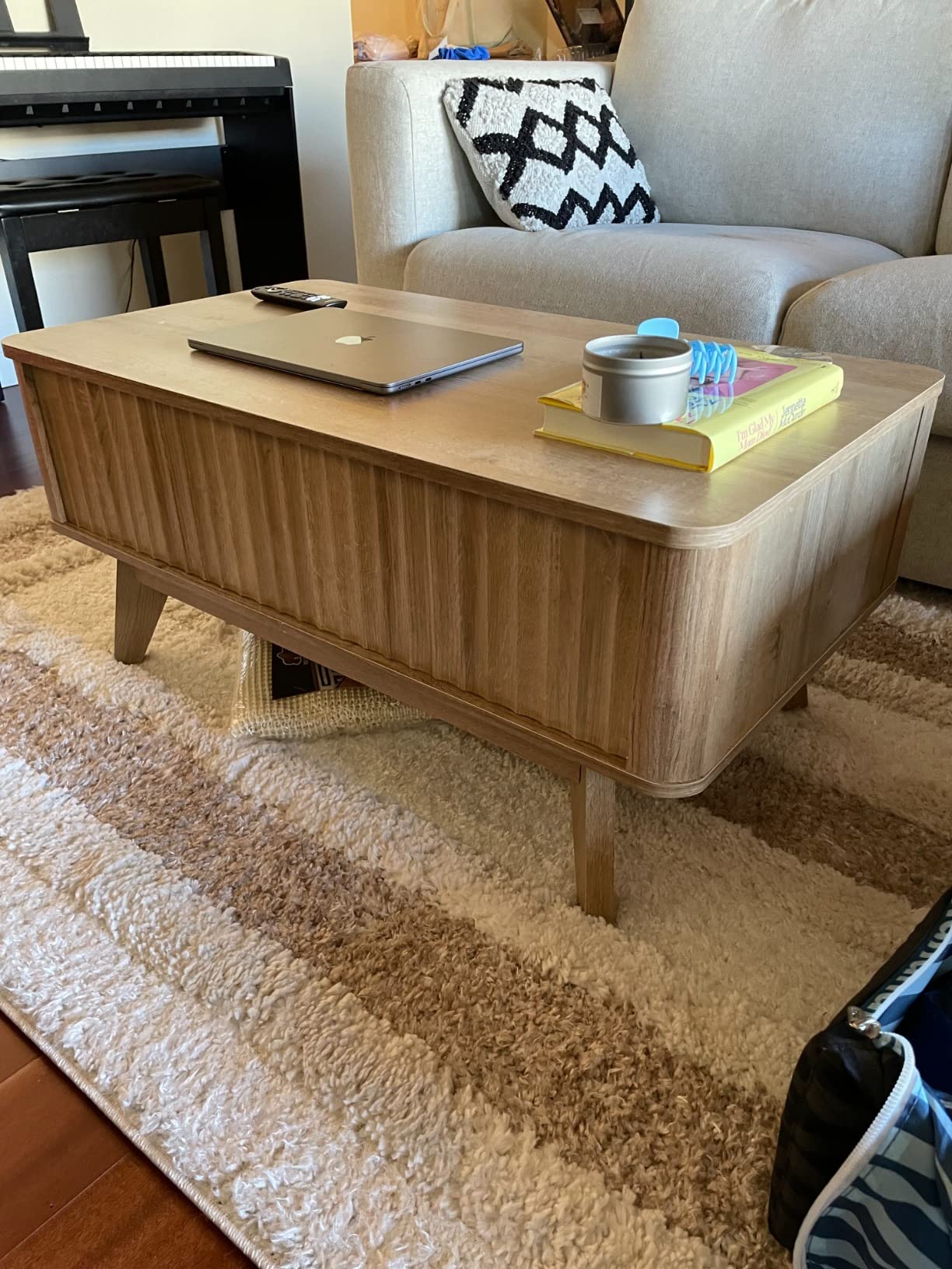 35/mo Finance Mopio Brooklyn MidCentury Modern Lift Top Coffee Table, Waveform Panel with