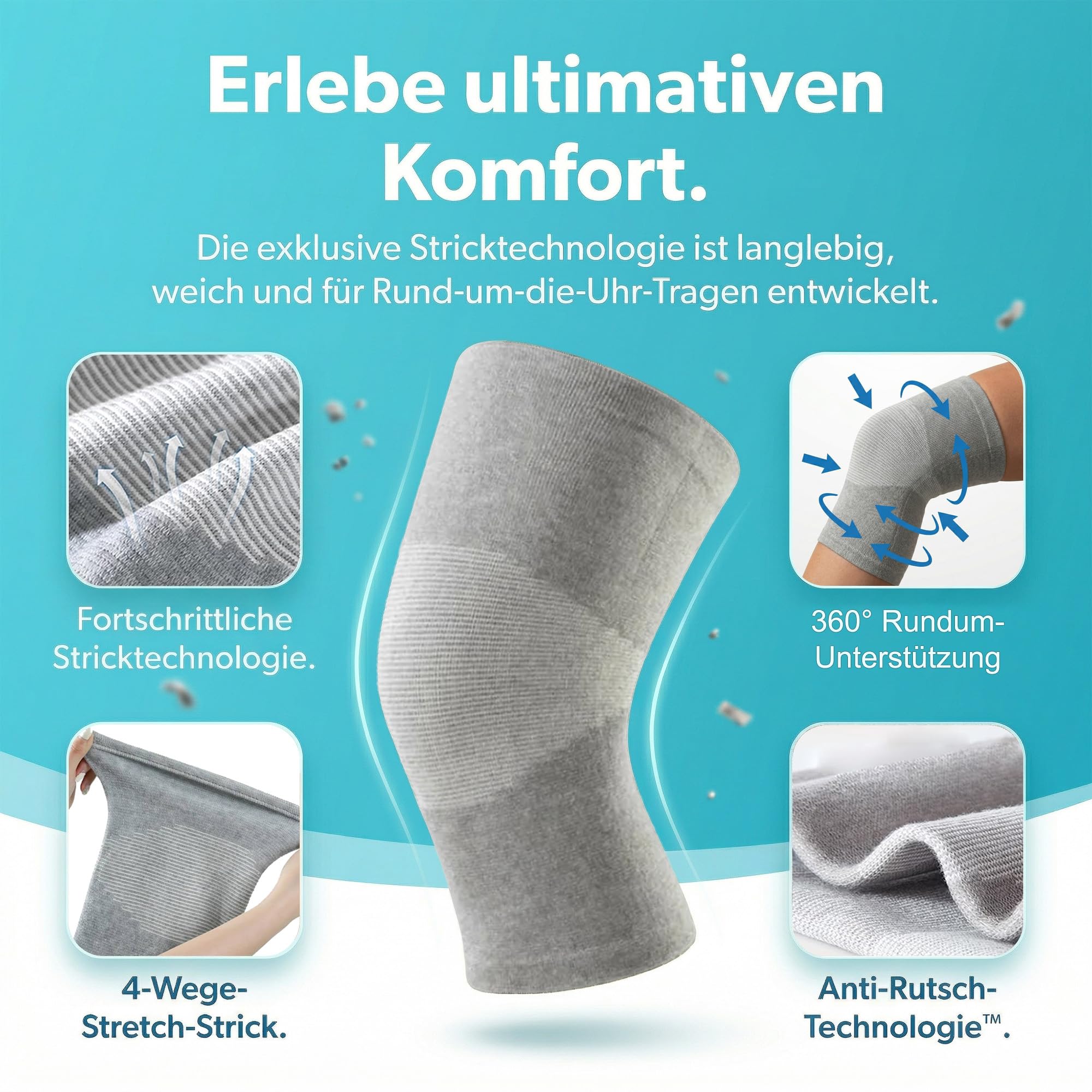Bioaktiv Bambus Kniebandage 1 Paar, Atmungsaktiv & Elastisch mit Kompression, Kniebandagen Damen & Herren für Sport, orthotal Fitness, Laufen, Joggen, Gym & Alltag, Kniestütze rutschfest (XXL) - 3