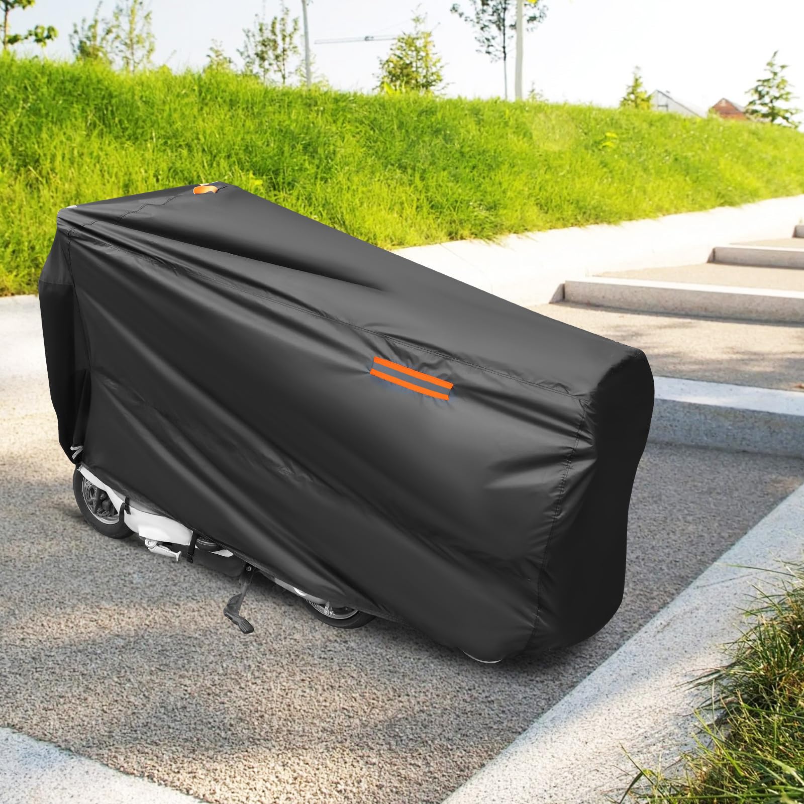 ARTIBETTER Housse de Moto Résistante Vent en Tissu Oxford Imperméable avec Œillets de Verrouillage Stockage Extérieur et Voyages