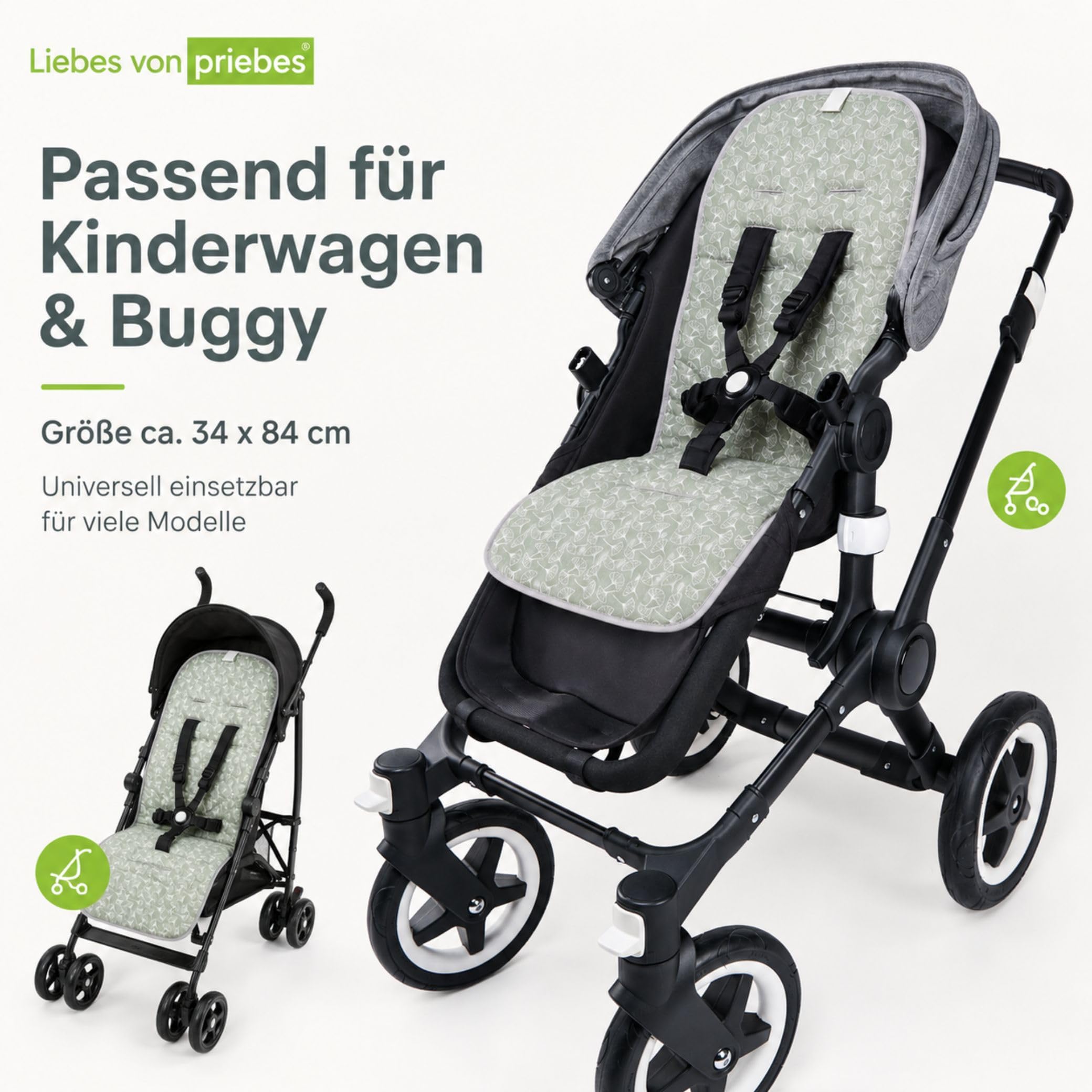 Sitzauflage Sissi für Kinderwagen & Buggy, Universal Atmungsaktive, antiallergische Sommer-Sitzeinlage, Schonbezug, Kühlt und schützt den Sitzbezug vor Flecken