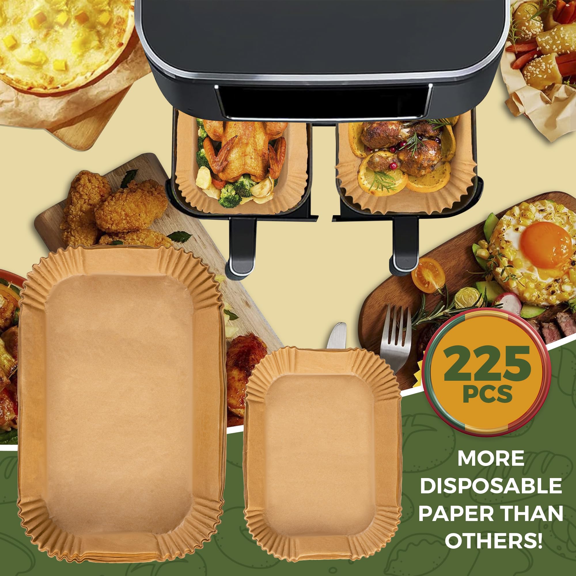 225 Sztuk Papier do Frytkownicy Powietrznej do Ninja AF500EU 10,4 l, Akcesoria do Frytkownicy Powietrznej do Cosori 10L,Airfryer Papier do Pieczenia do Cecotec 9L,Wkładek do Frytkownicy do Ninja