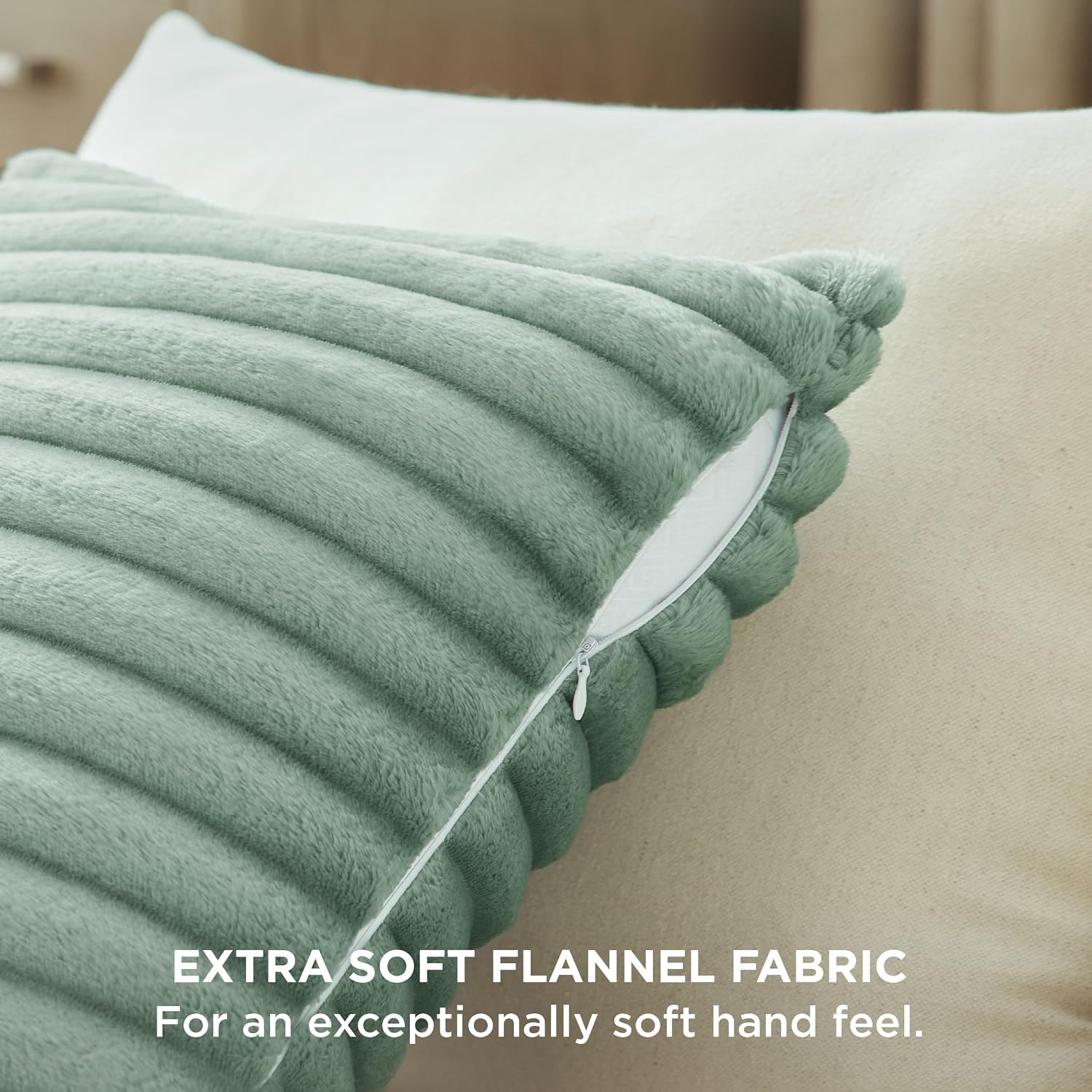 Bedsure Sage Green Fleece Blanket & Throw Pillow Covers Sage Green