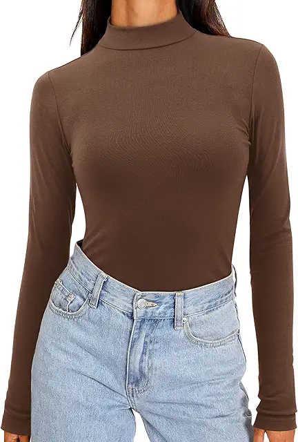 Women's Slim Fit Stand-up Collar Blouse - Long Sleeve Turtleneck Top