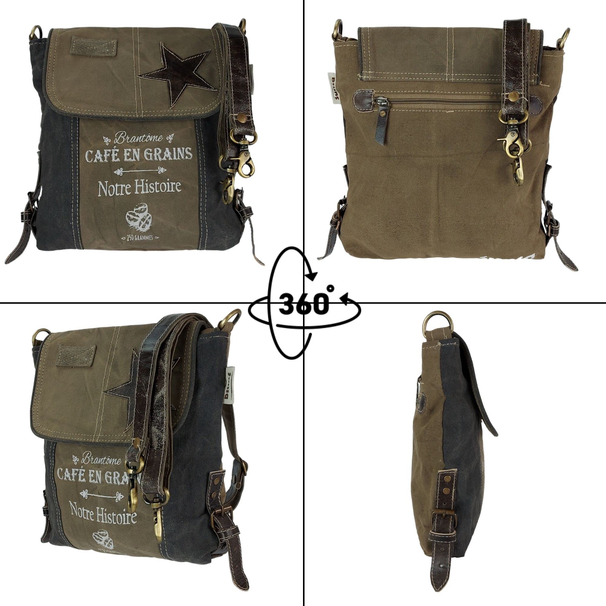 Sunsa Damen Umhängetasche, Retro Crossbody bag, khaki Schwarz canvas Tasche