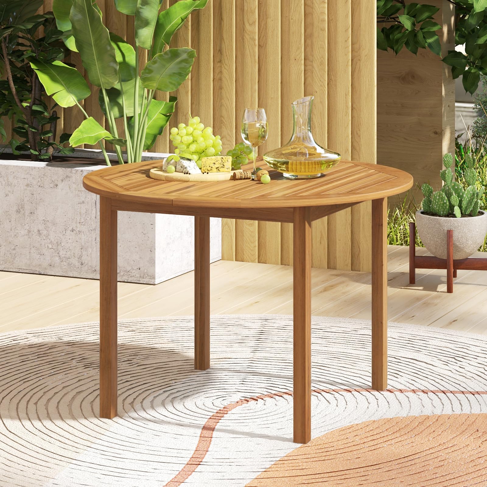 GIANTEX Tavolo da Pranzo Rettangolare da Giardino in Legno di Acacia | Foro Ø5 cm per Ombrellone, Capacità per 4 Persone, Dimensioni 100 x 100 x 75 cm, per Terrazza e Patio