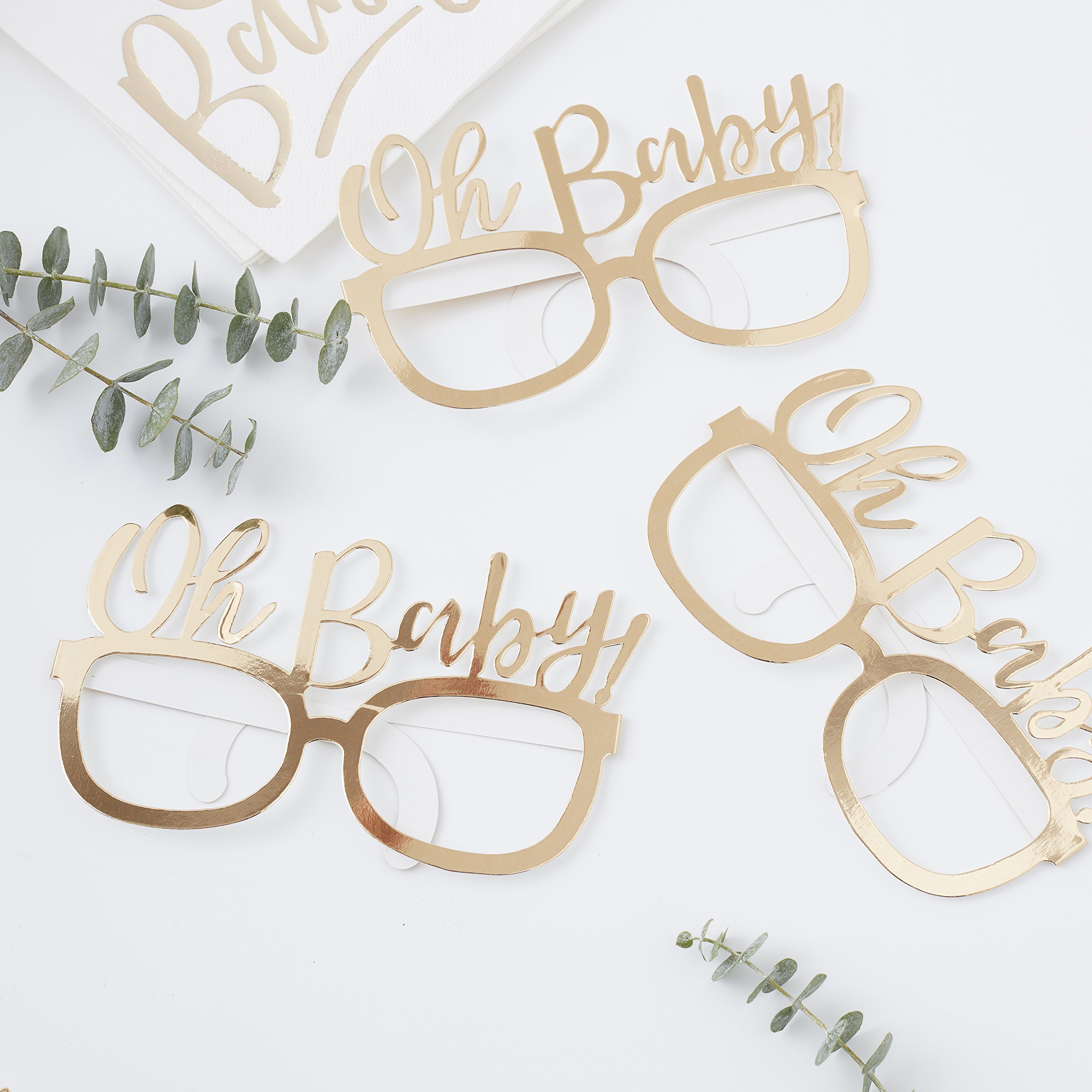 Ginger Ray Gold Foiled Oh Baby Shower Party 8 Pack, Funglasses 8Pk