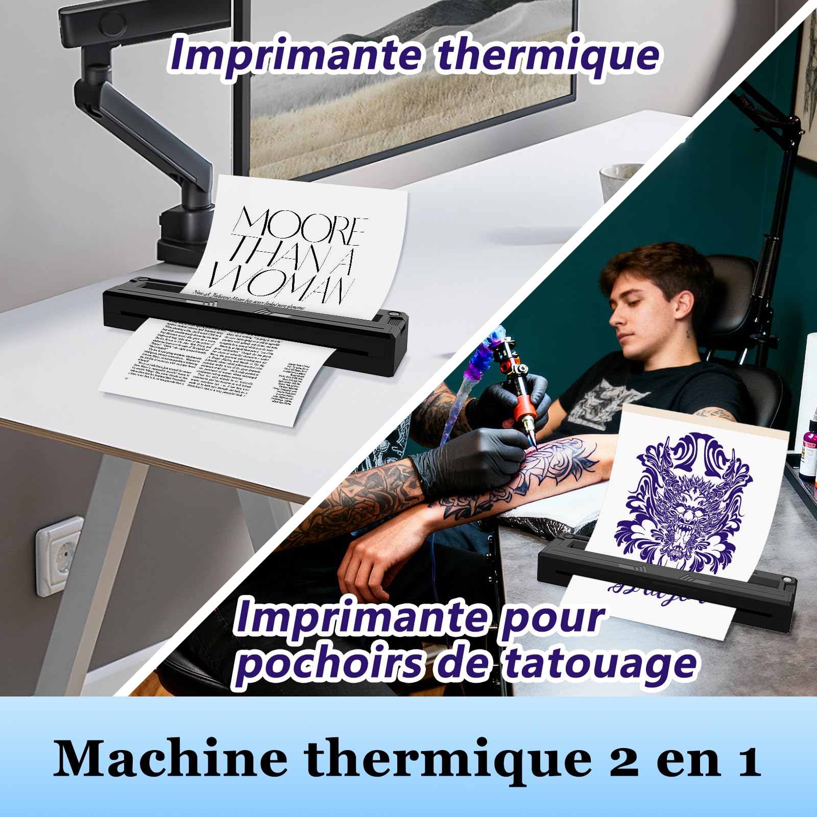 Pochoir de tatouage et imprimante thermique A4, kit de tatouage