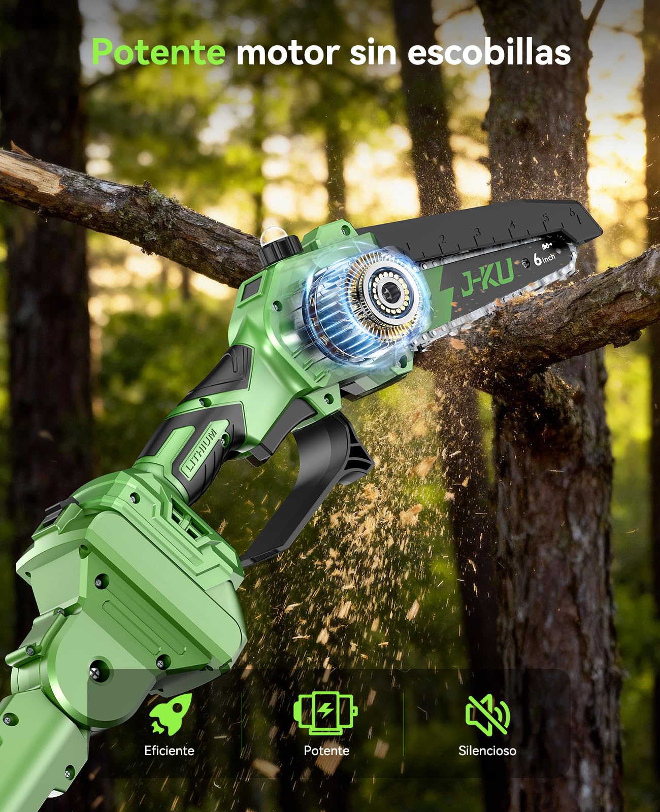 2 en 1 Motosierra Bateria con Pértiga, 6’’ Mini Motosierra a Batería & Sierra de Podar Telescópica, con 2x4000mAh Baterías, Altura de Trabajo 4,8m, Motosierra para Poda de Árboles y Jardín