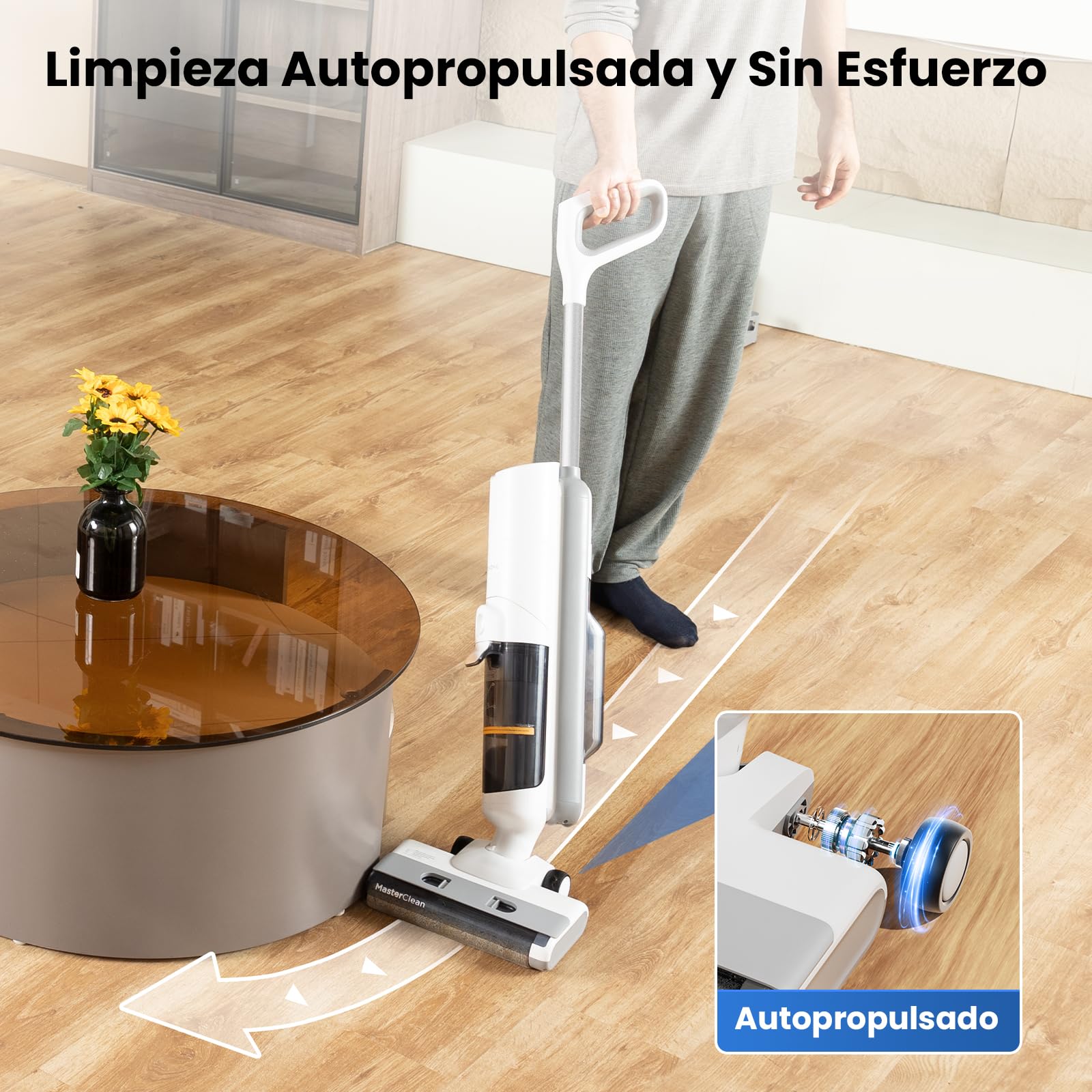 Proscenic Aspiradora Fregadora sin Cable en Seco y Húmedo, Escoba Aspiradora sin Cable, Aspiradora Fregadora sin Cable, Aspiradora Fregona, 1.15 Liters, 62 Decibeles, 3 Velocidades, F10 Pro Blanco
