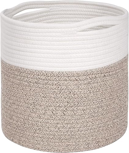MINTWOOD Design Cesta de cuerda de algodón de 11 x 11 pulgadas para macetas y macetas de suelo de interior, cesta decorativa redonda tejida,