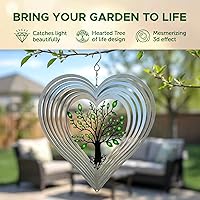 Vista 4 de ISEO Molinillo de viento de corazón plateado para patio y jardín, decoración colgante al aire libre, decoraciones de porche y patio, resistente a