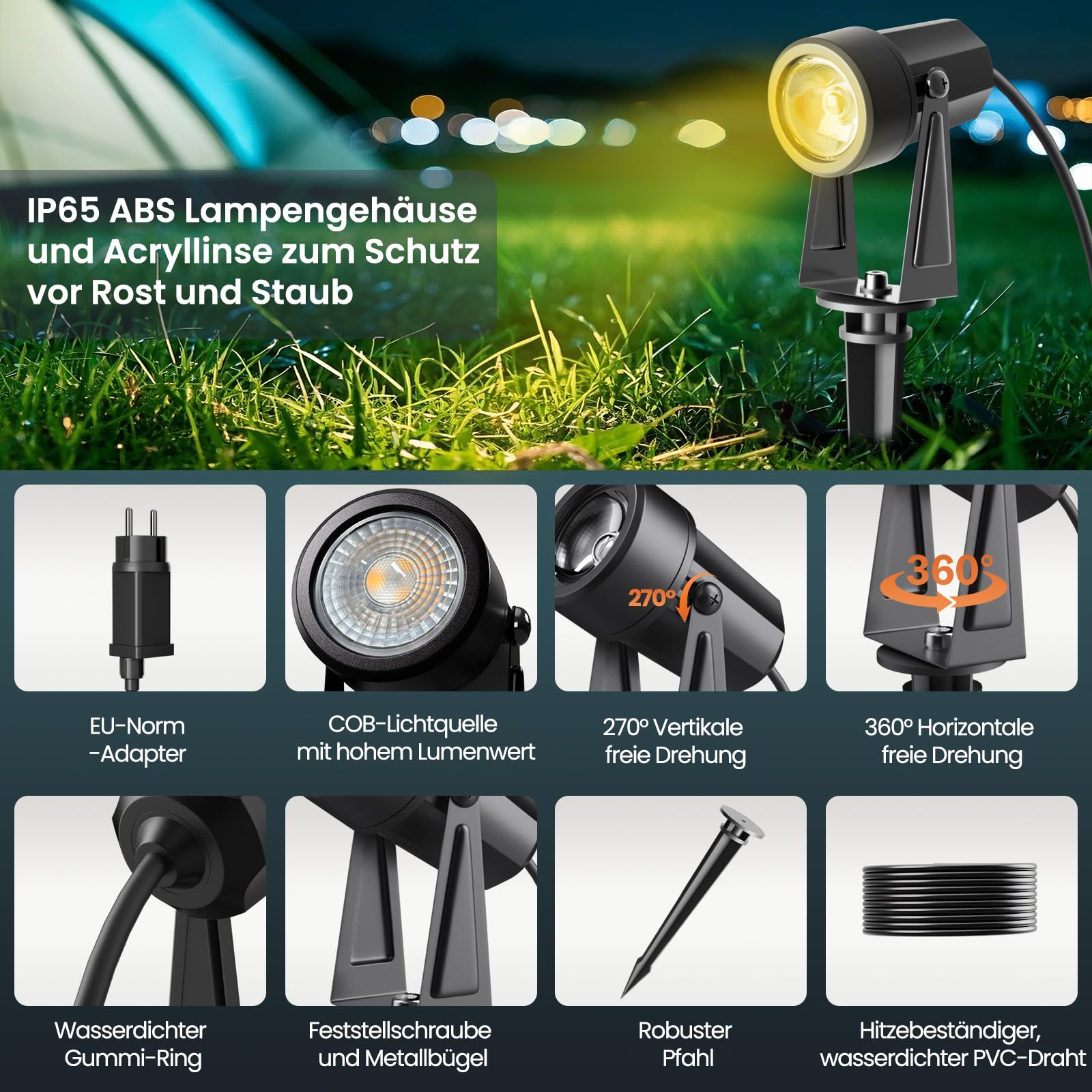 Bomcosy Garden Spotlights Mains Powered, 66FT/20M Landscape Lights - Image 3