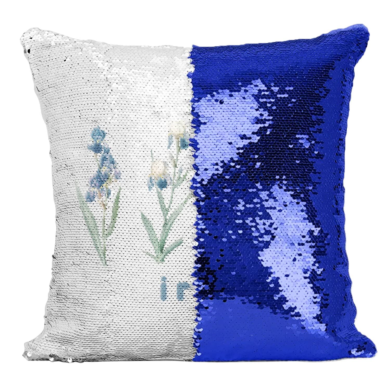 Coussin paillettes bleu iris fleurs un cadeau d'amour ideal pour fetes et anniversaires