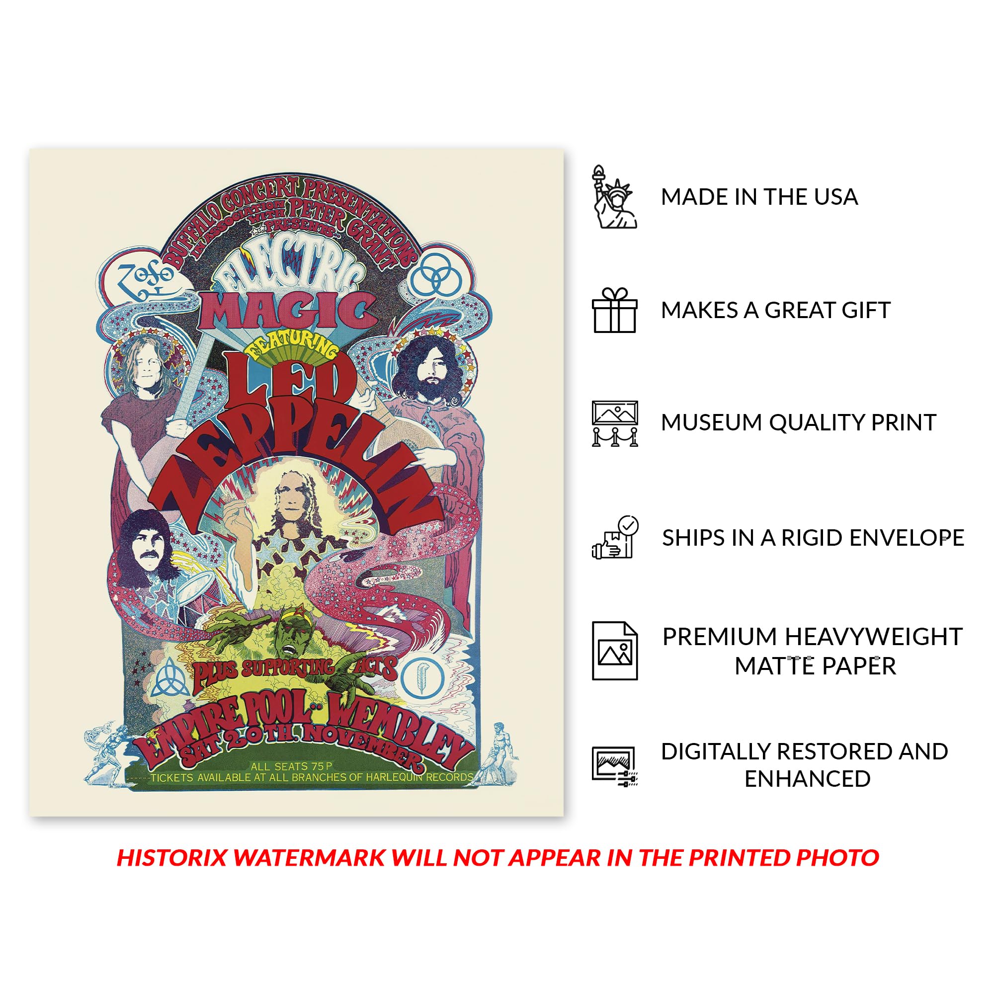 Amazon.com: HISTORIX Vintage 1971 Led Zeppelin Poster Matte - 8x10