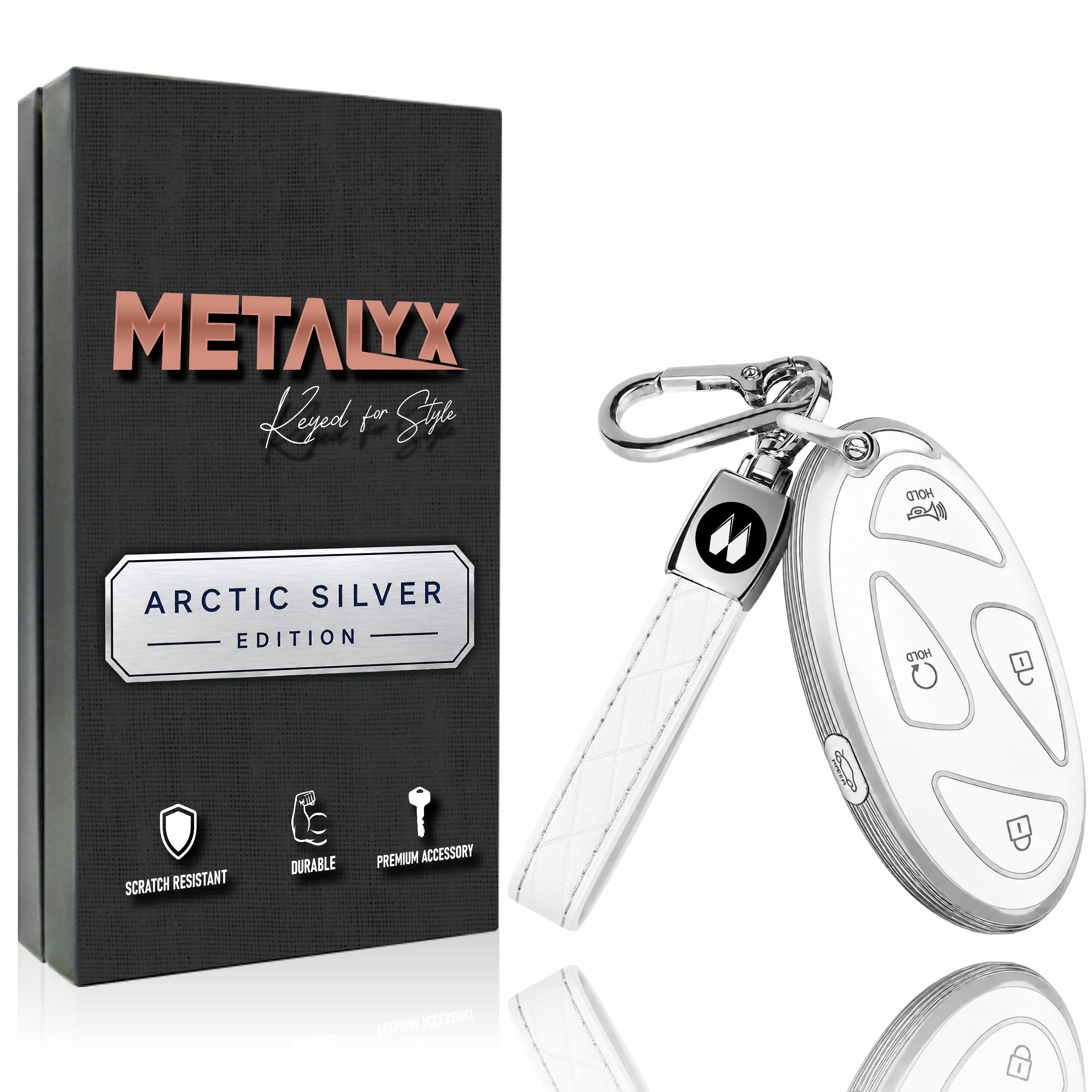 METALYX Car KeyFob Cover for Hyundai Venue 2026 | 2025 Facelift - HX5 to HX10 & N-Line || Anti Scratch || Strong Signal Strength || Stylish Key Fob Case || Free Lanyard for Convenience (Silver)