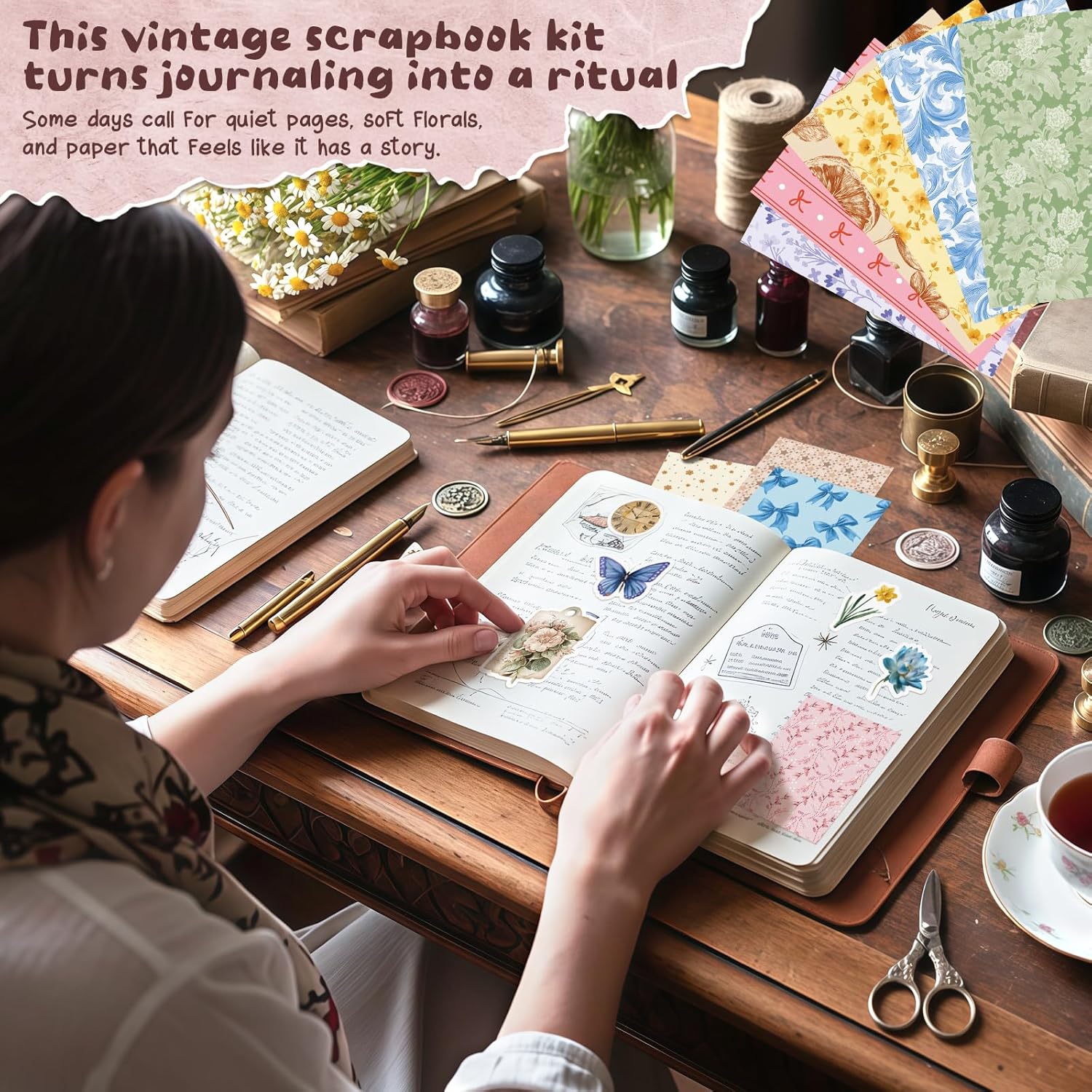 540 PCS Vintage Floral Scrapbook Supplies & Scrapbook Stickers, Junk Journal Supplies for Planners, Bullet Journaling, Retro Crafts, and Scrapbooking thumbnail
