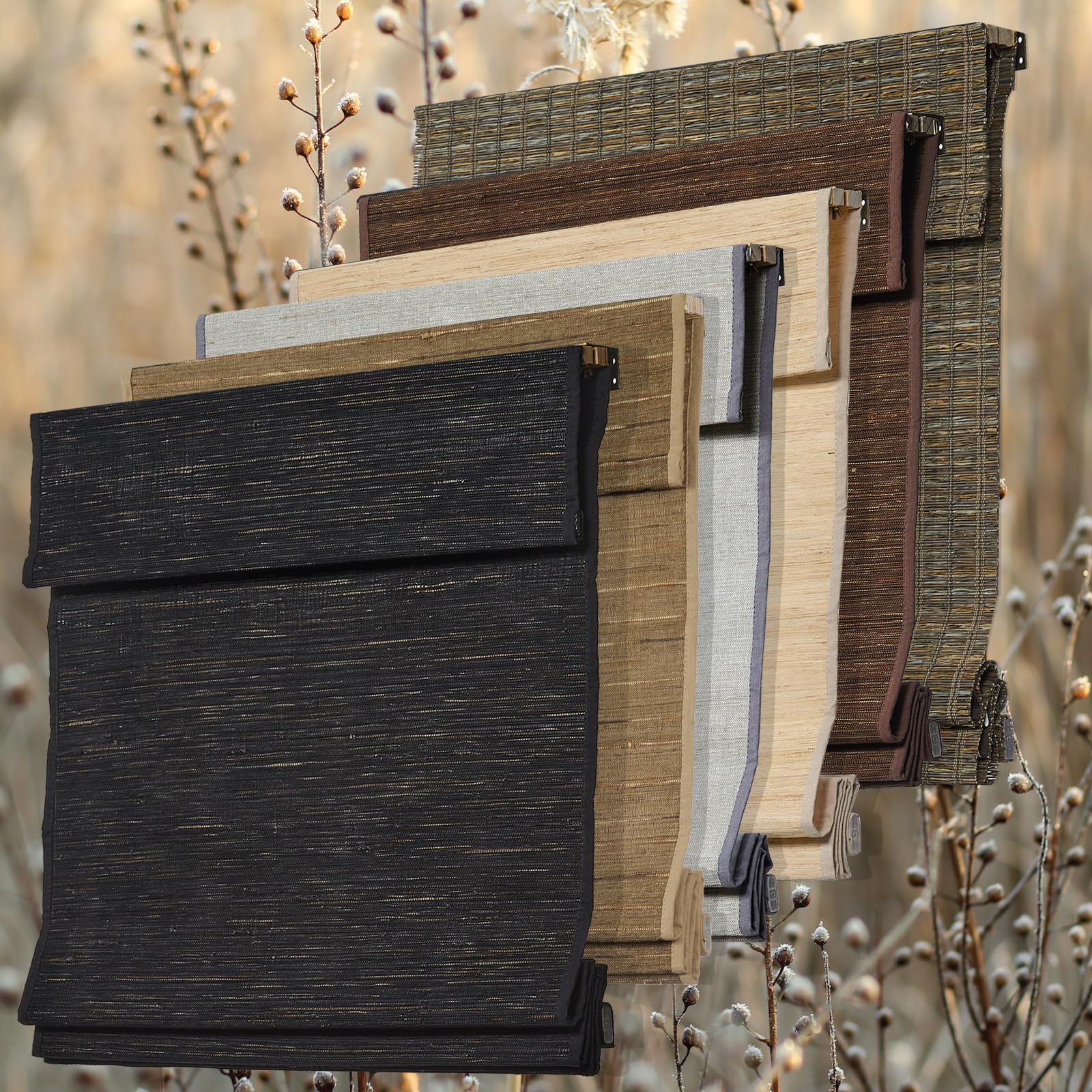 Persilux Cordless Roman Shades for Windows, Linen Natural Fabric Window Blinds, Privacy Roman Blinds for Windows Shades for Home Kitchen Door, Black(Privacy Liner,Block 60%-80% Light), 69