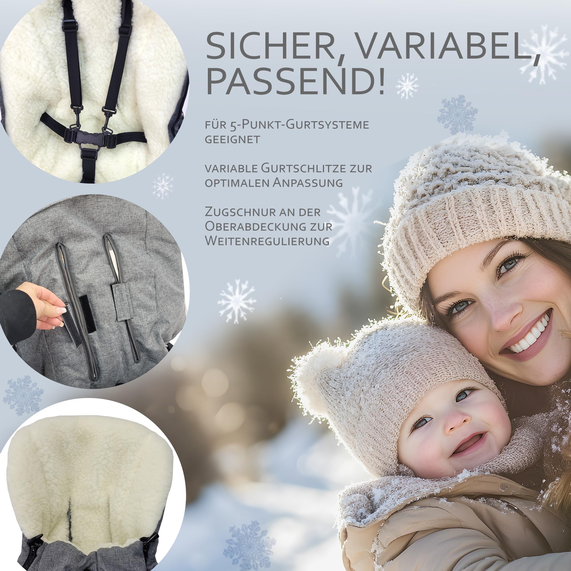 BAMBINIWELT Saco de invierno compatible con cochecito Bugaboo – Saco cálido para bebé con lana de cordero, ajustable y lavable – Resistente al agua y al viento, flexible y a juego, color: gris oscuro