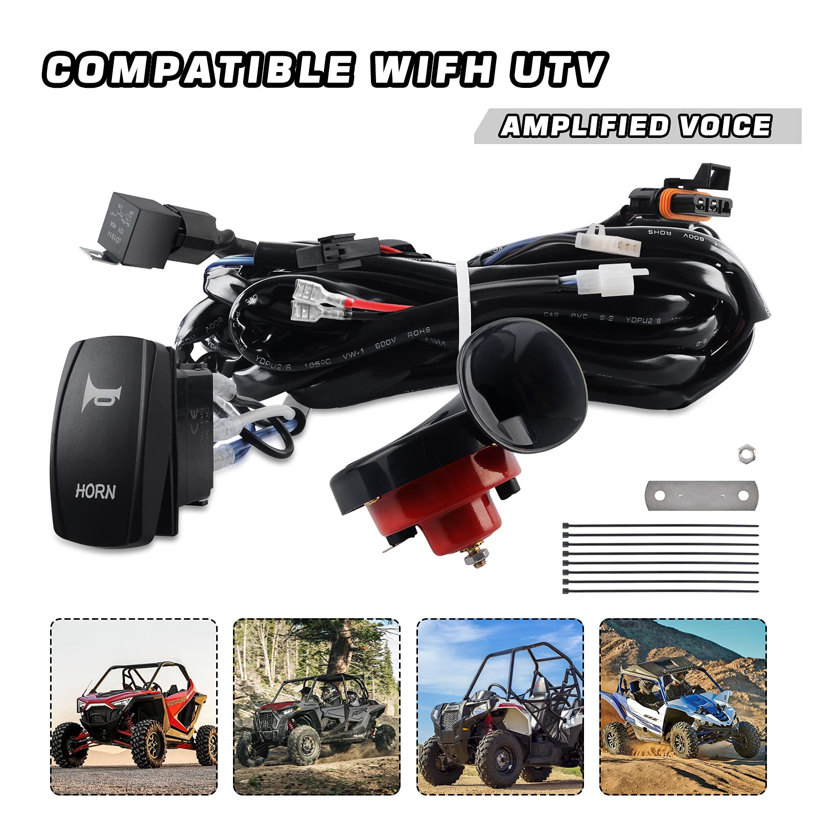 UTV Horn Kit, RZR Horn Kit with Rocker Switch 12V for Polaris RZR Ranger,Ranger PRO XP, Can Am