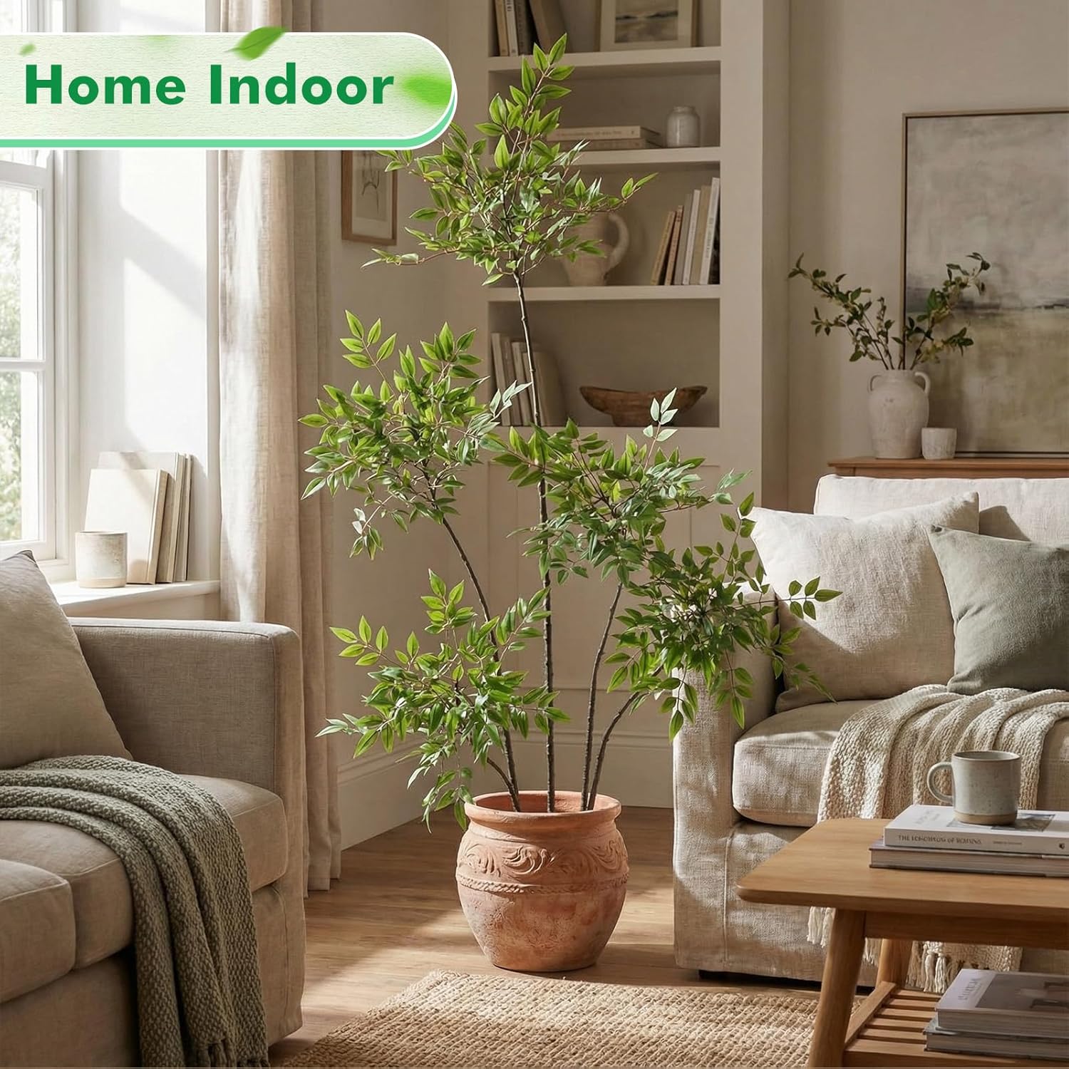 Giegxin 5ft Faux Bamboo Tree Indoor Artificial Nandina Tree Realistic Large Fake Plants Potted Planter Tall Foliage Floor Plant for Home Office Corner Room Decor Greenery Housewarming Gift