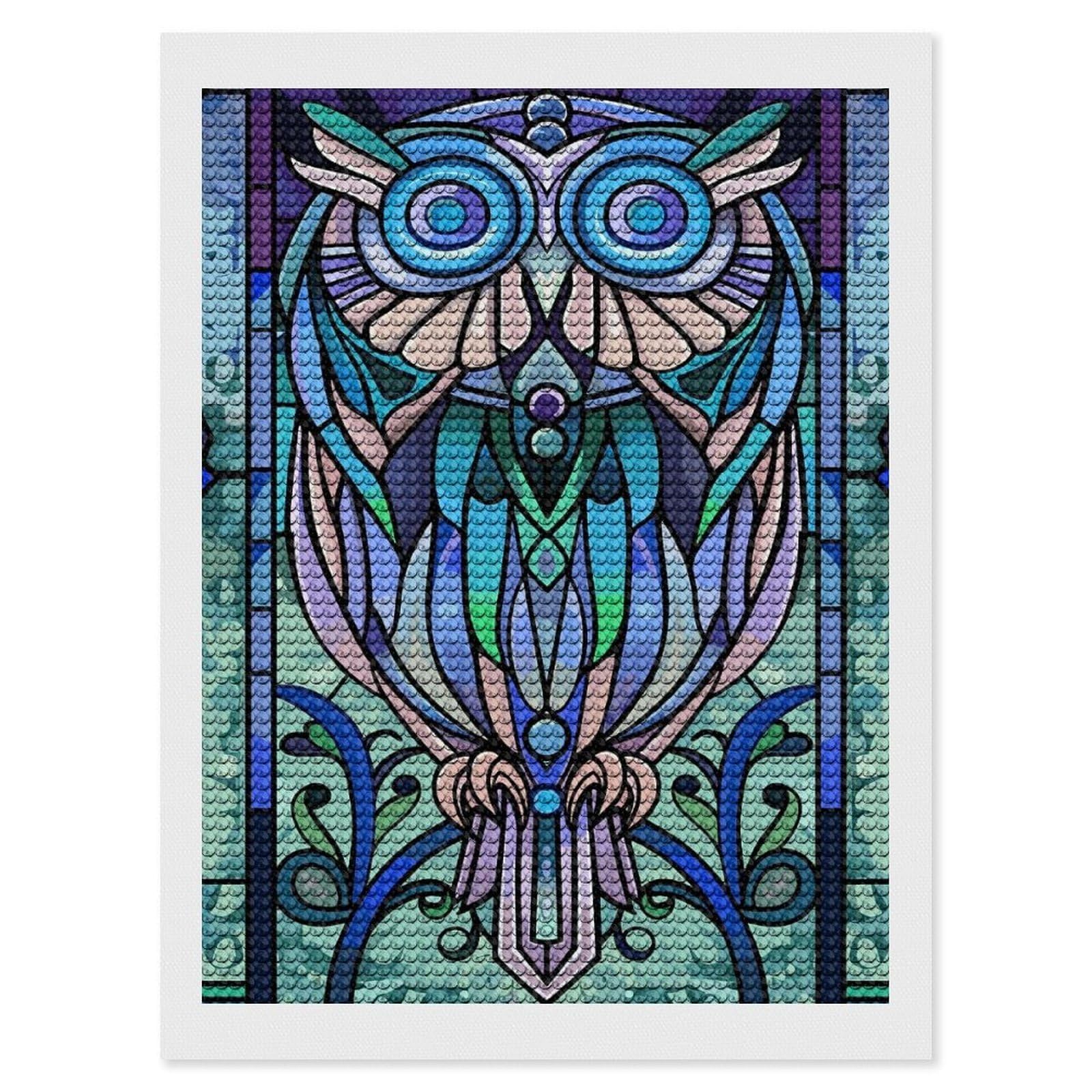 Junmoney Stained Glass Owl Art Diamond Painting Set 12"x16", for Beginners, Modern Decor, Simple to Start, Gift Idea, Pleasing Wall Art Project