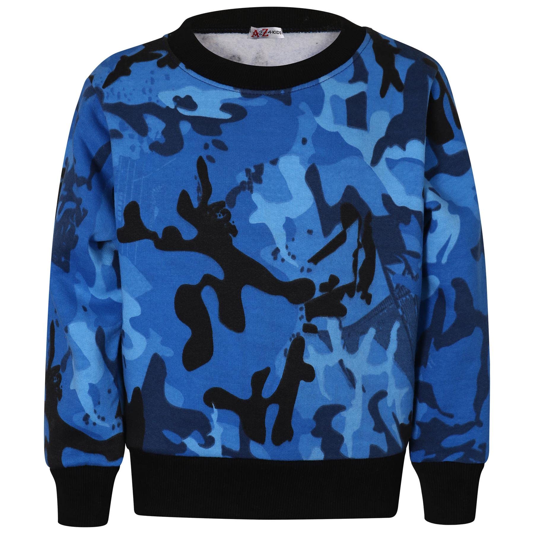 A2Z 4 Kids Chándal unisex de cuello redondo de forro polar para niñas y niños - T.S Plain Jumper 108 Camo Blue 13