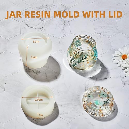 Miniatura 4 de Moldes de silicona de 3 piezas para resina epoxi, incluye bandeja rodante, tarro de pudín con tapa y moldes de molinillo para fundición de resina,